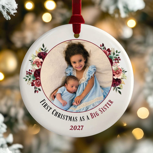 Big Sister Ornament, Personalized Promoted to Big Sister Photo Gift