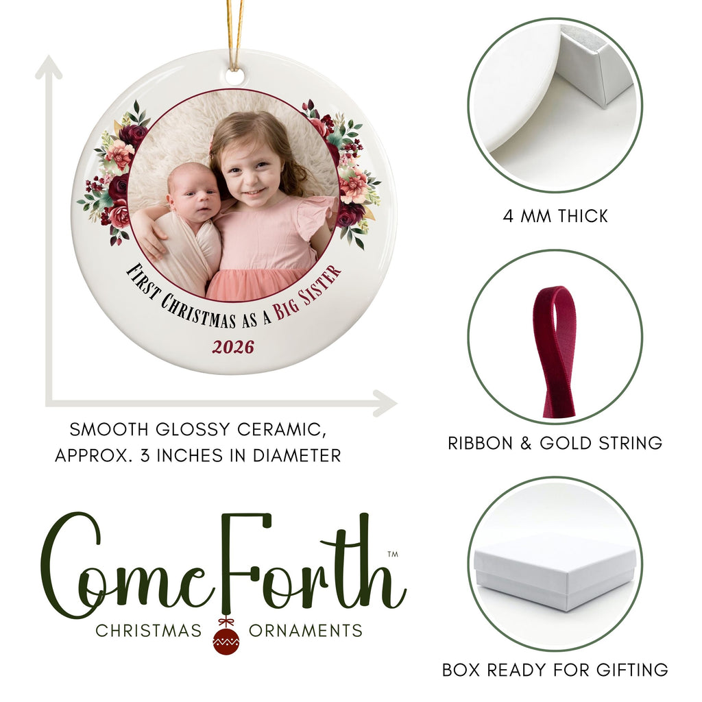 Big Sister Ornament, Personalized Promoted to Big Sister Photo Gift