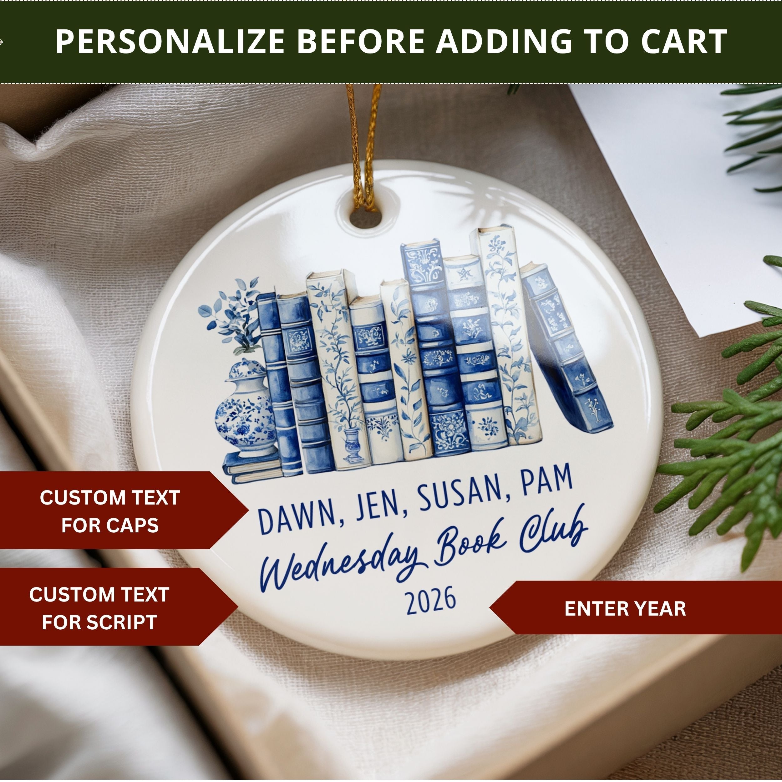 Book Club Christmas Ornament, Bookish Gifts for Readers