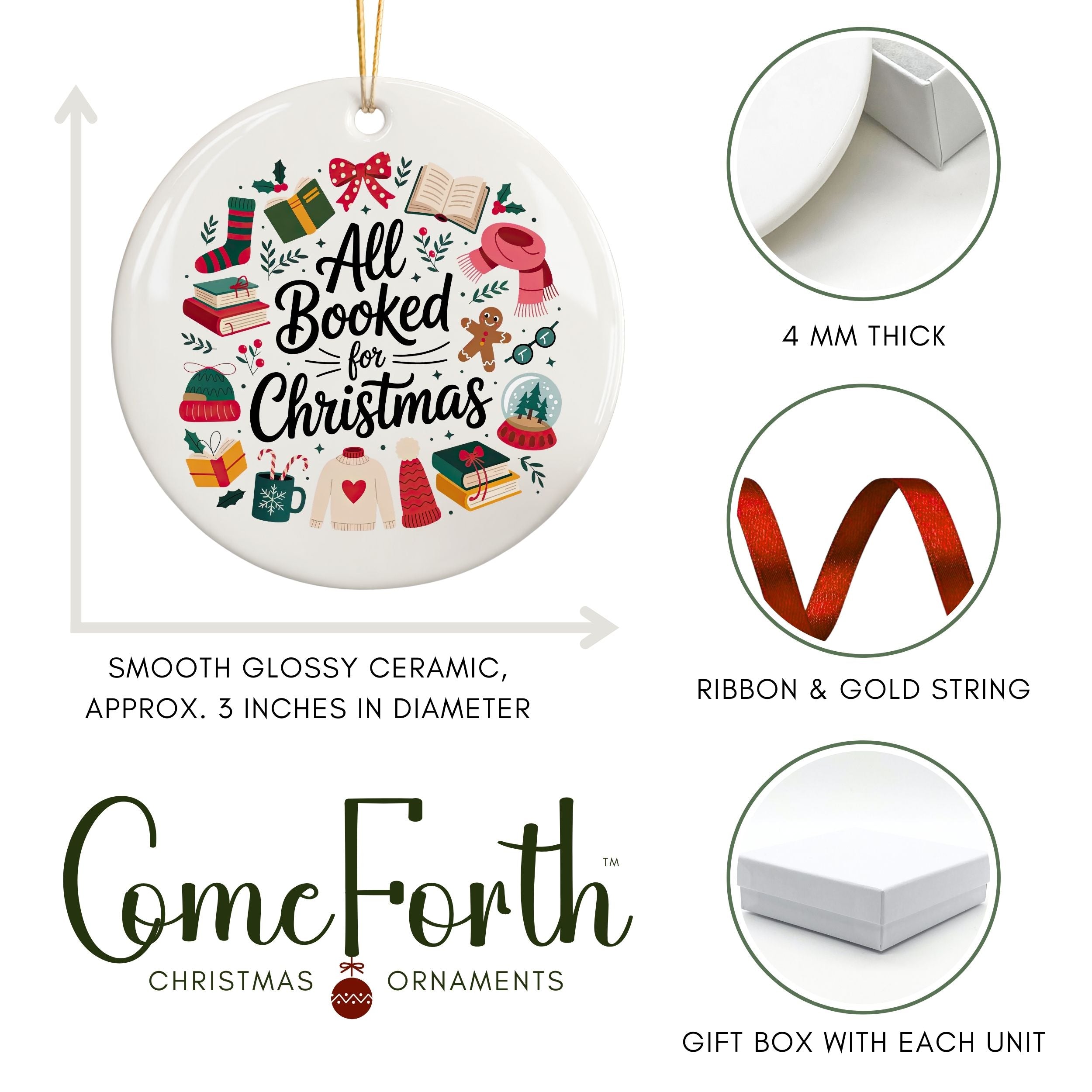Book Lover Christmas Ornament, Bookish Gift for Book Club Readers, Wholesale Case of 4