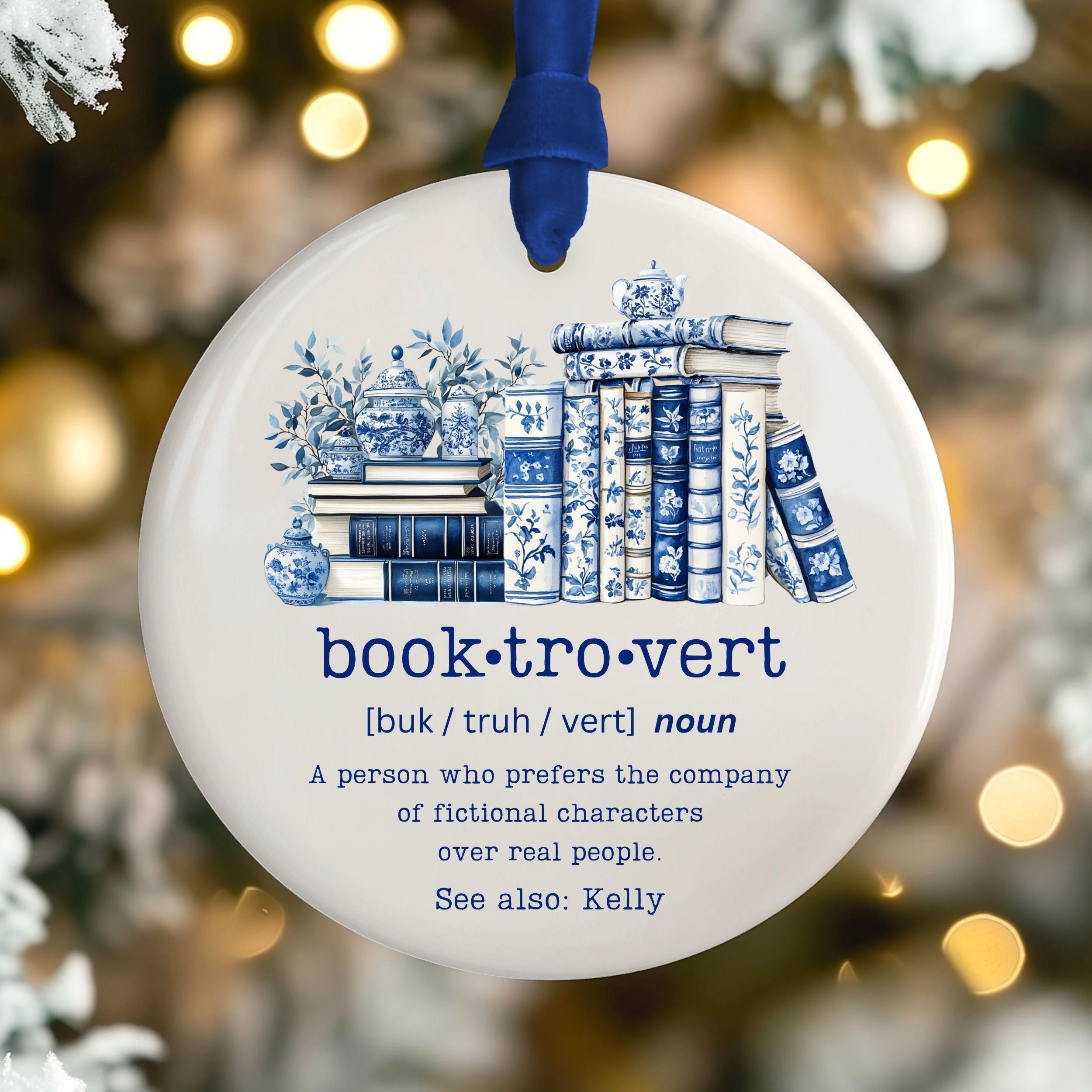 Booktrovert Christmas Ornament, Book Lover Reading Gift