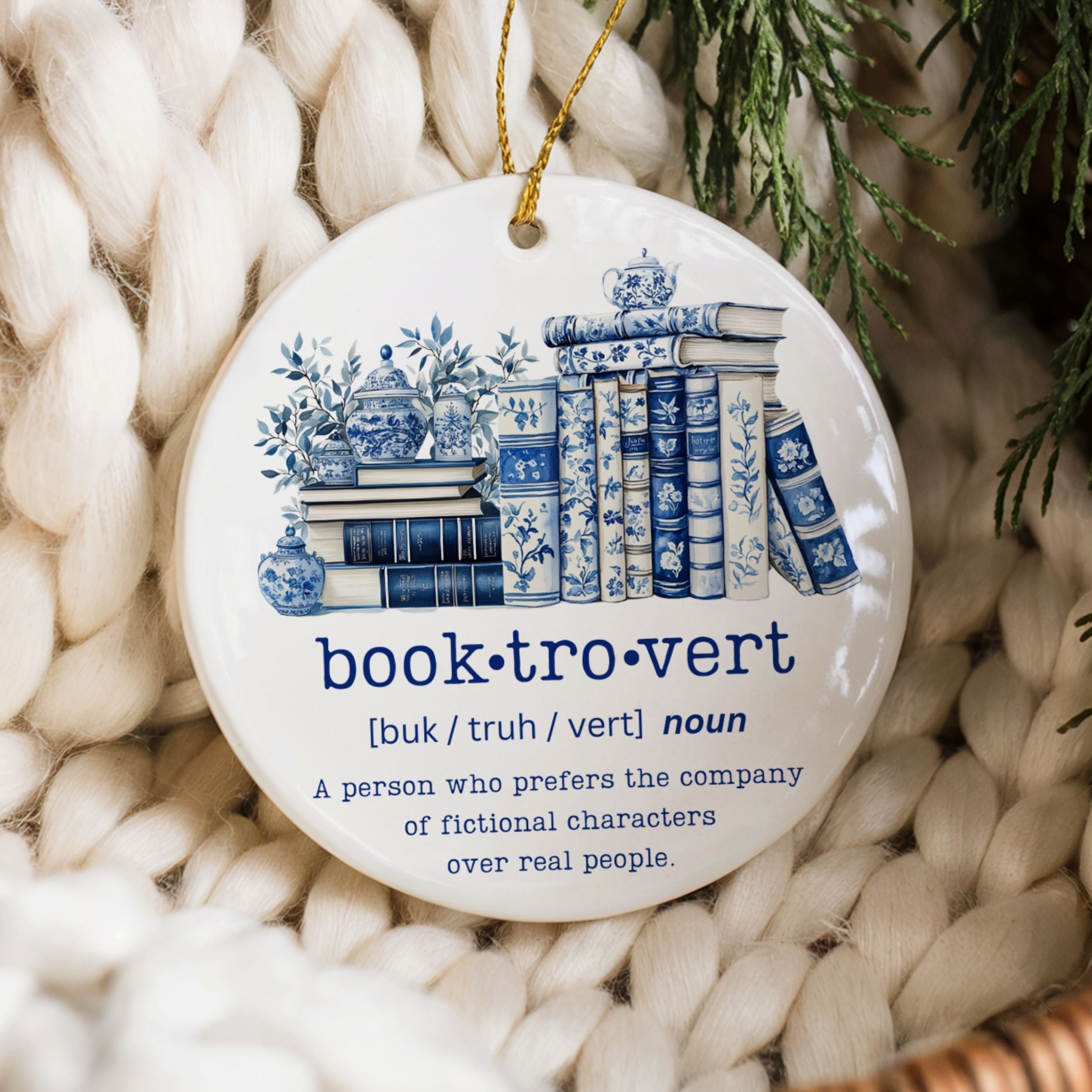 Booktrovert Christmas Ornament, Book Lover Reading Gift