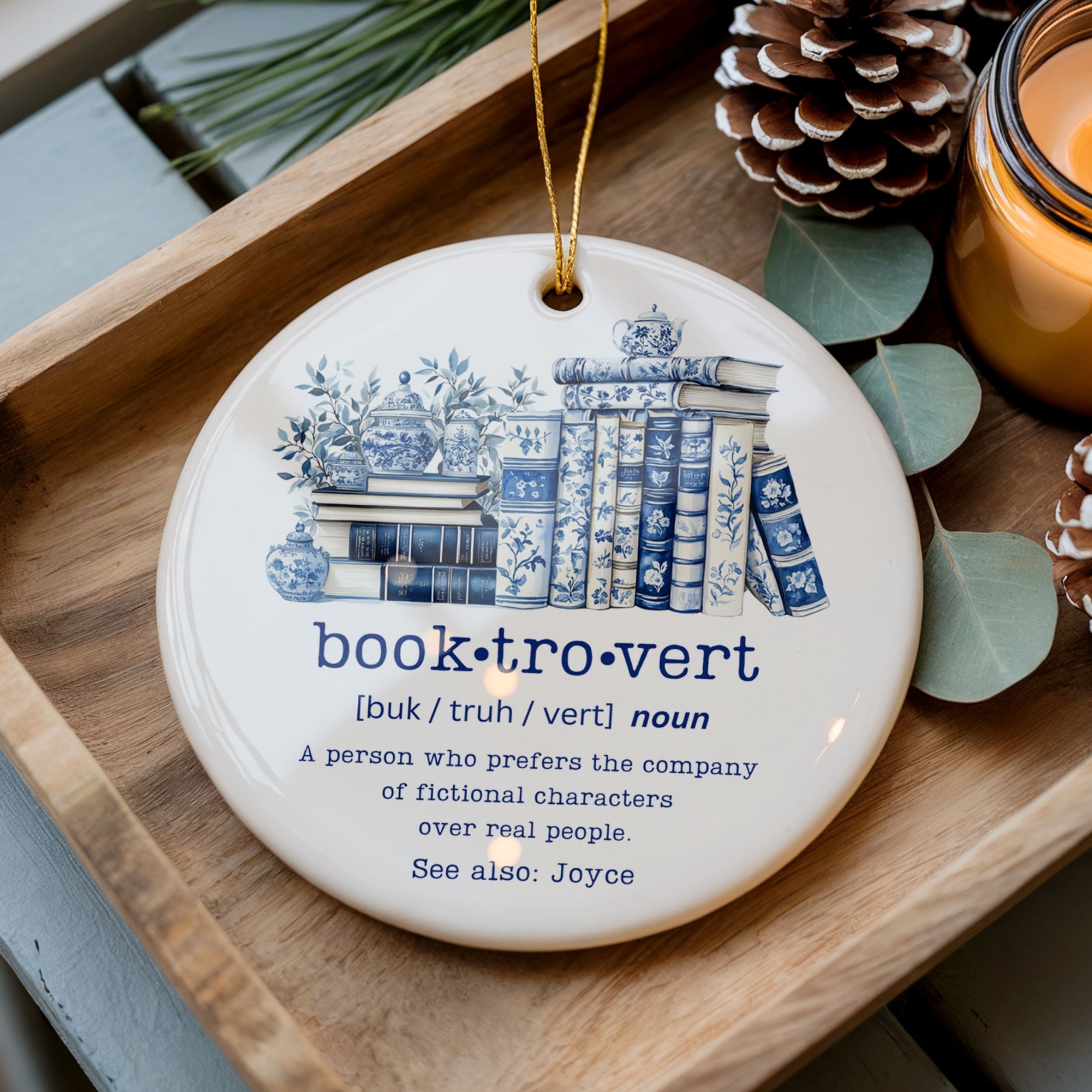 Booktrovert Christmas Ornament, Book Lover Reading Gift