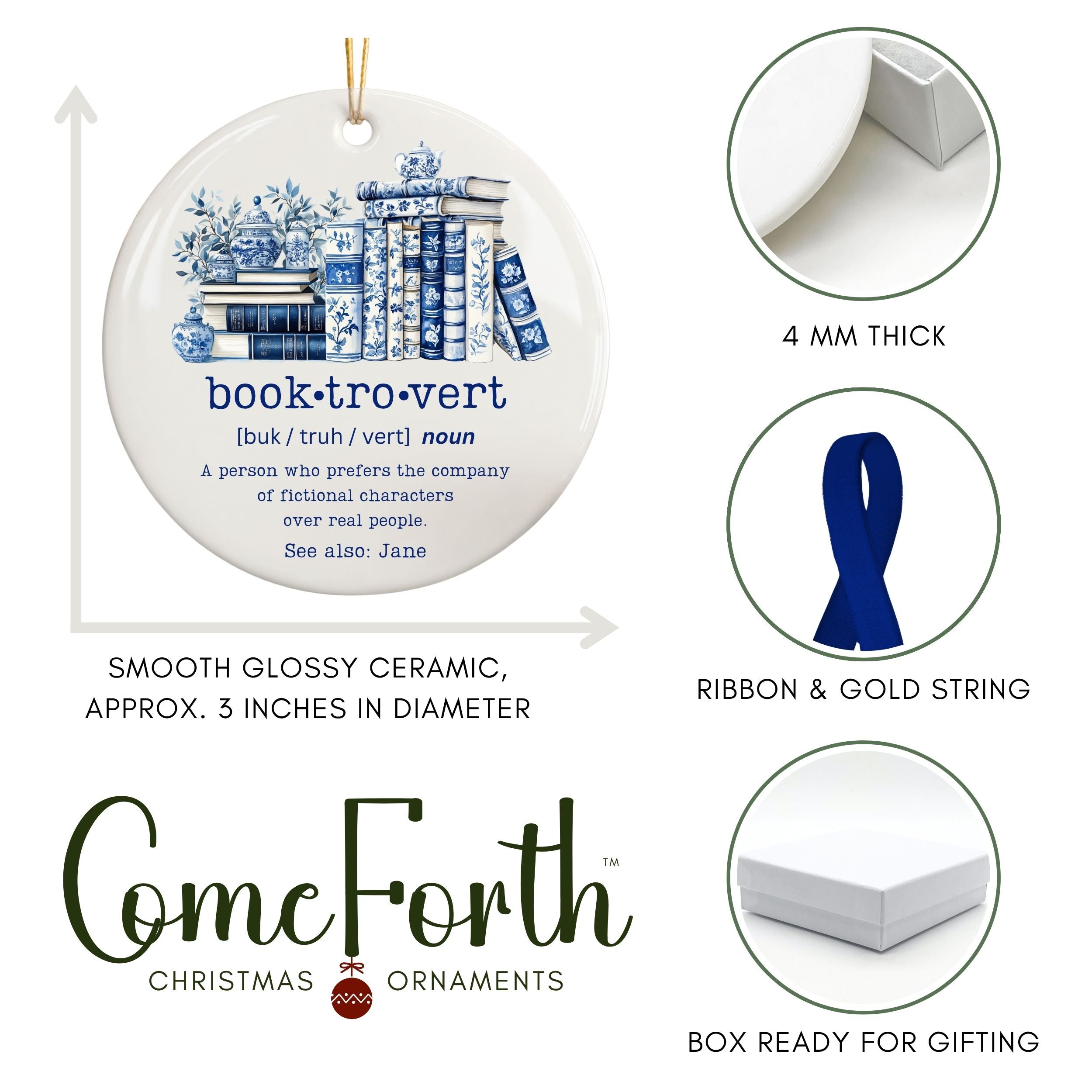 Booktrovert Christmas Ornament, Book Lover Reading Gift
