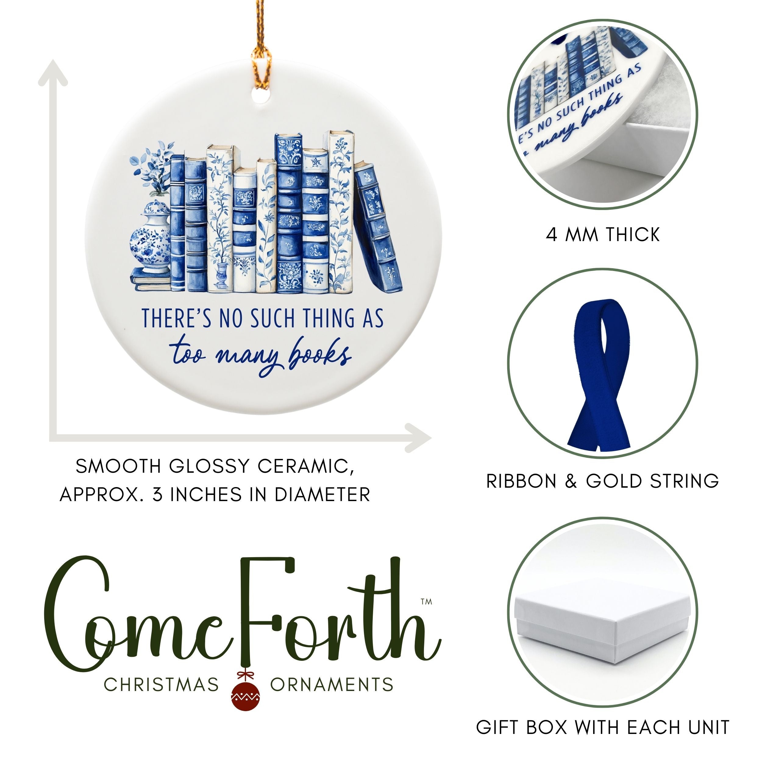 Book Lover Gift, Bookish Christmas Ornament for Readers, Wholesale Case of 4