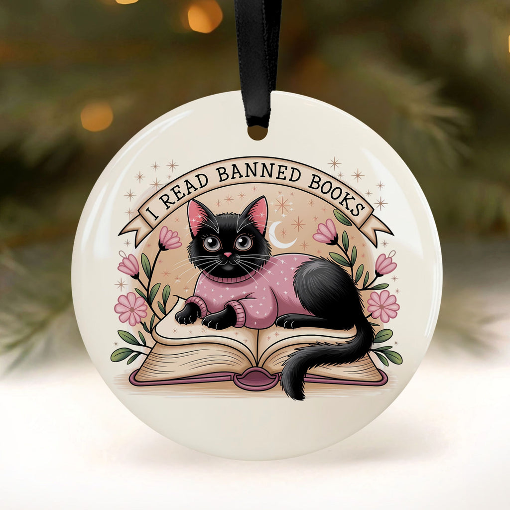 Funny Book Lover Christmas Ornament, Banned Books Gift for Book Club Reader, Wholesale Case of 4