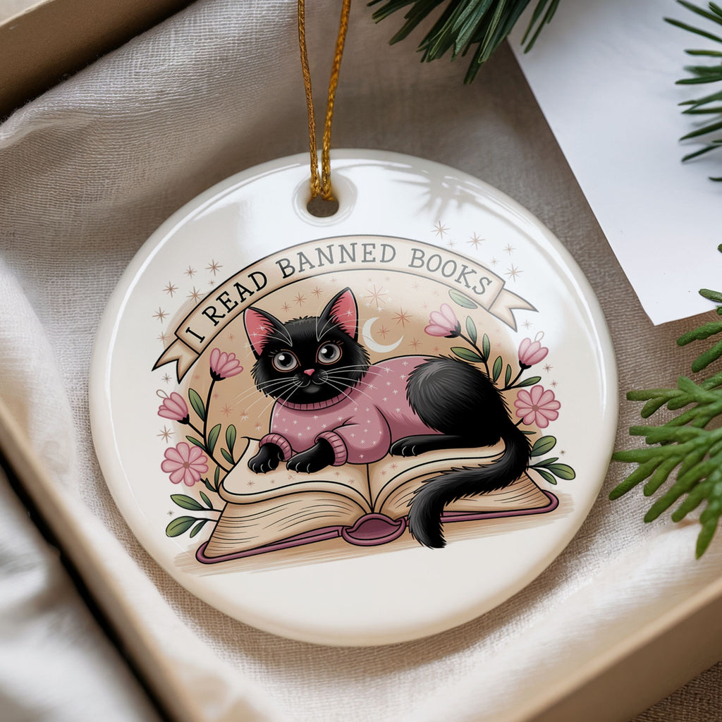 Funny Book Lover Christmas Ornament, Banned Books Gift for Book Club Reader, Wholesale Case of 4