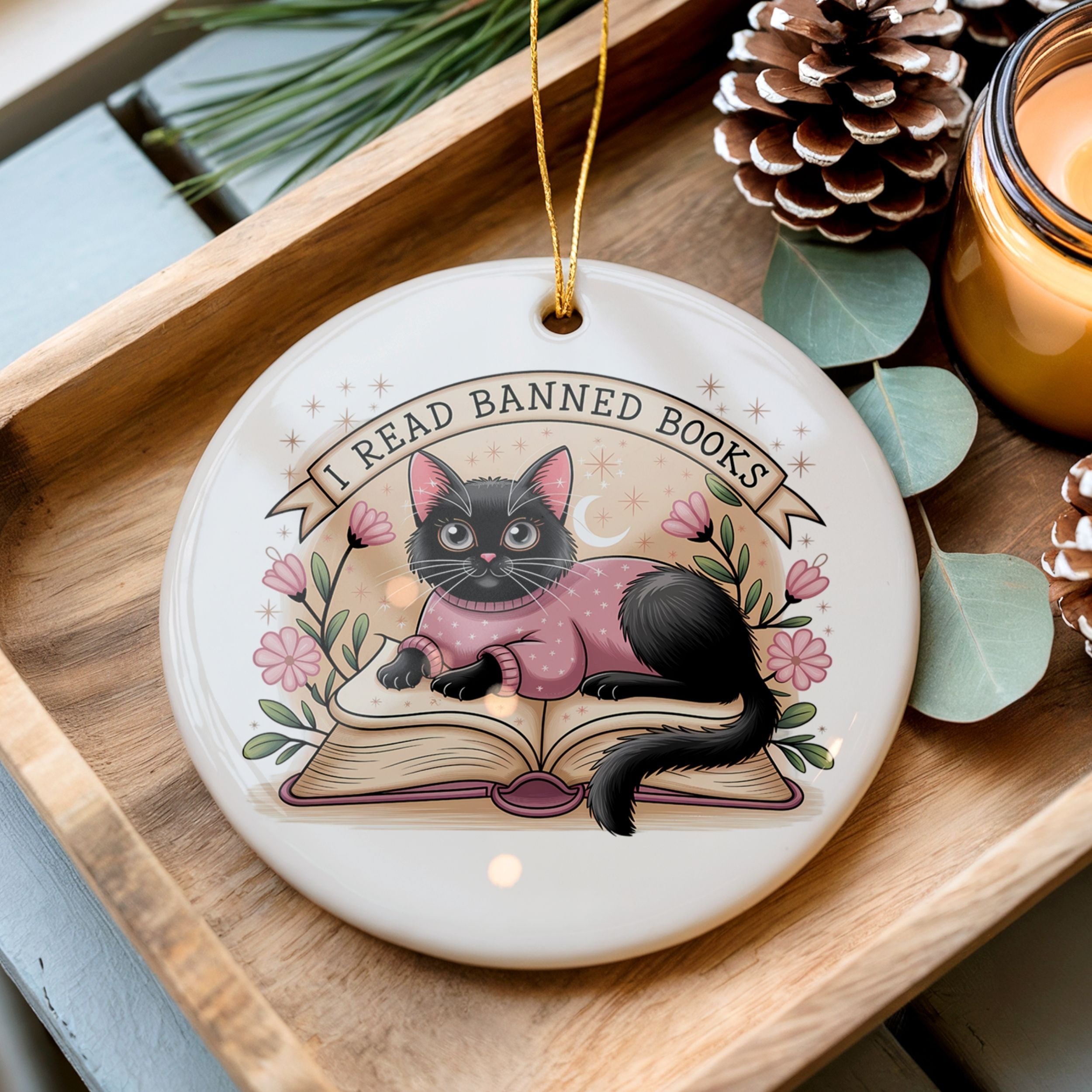 Funny Book Lover Christmas Ornament, Banned Books Gift for Book Club Reader, Wholesale Case of 4