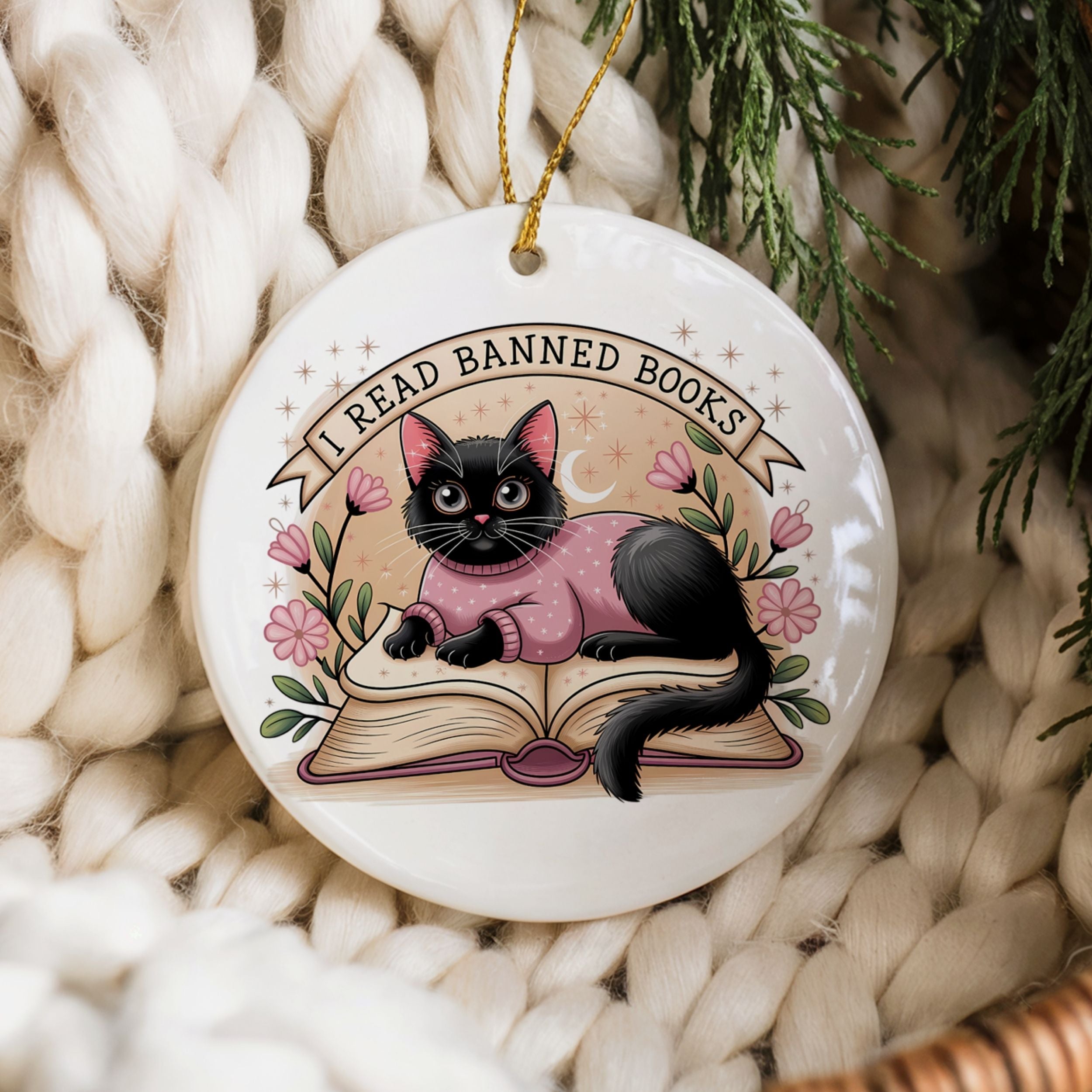 Funny Book Lover Christmas Ornament, Banned Books Gift for Book Club Reader, Wholesale Case of 4