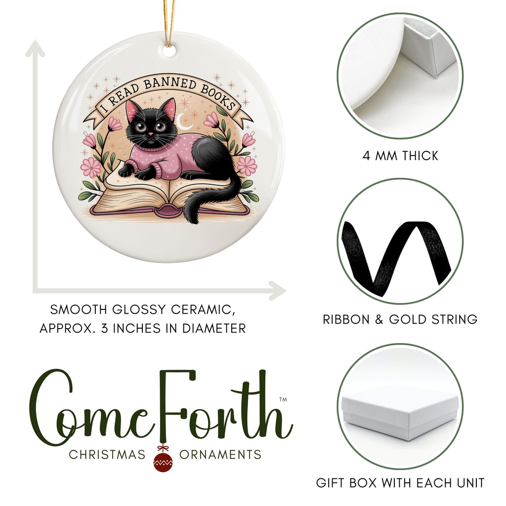 Funny Book Lover Christmas Ornament, Banned Books Gift for Book Club Reader, Wholesale Case of 4