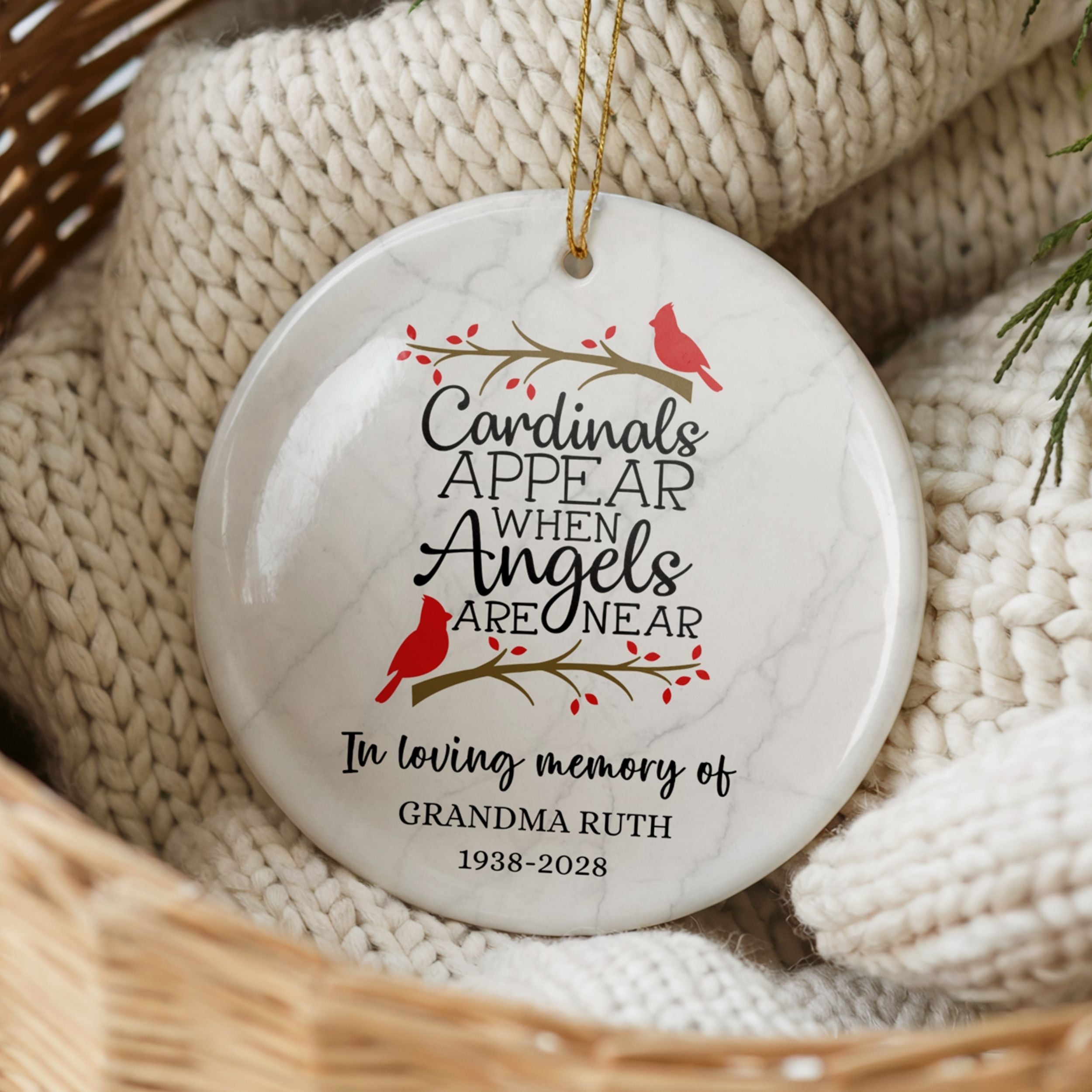 Cardinals Appear When Angels Are Near, Memorial Ornament