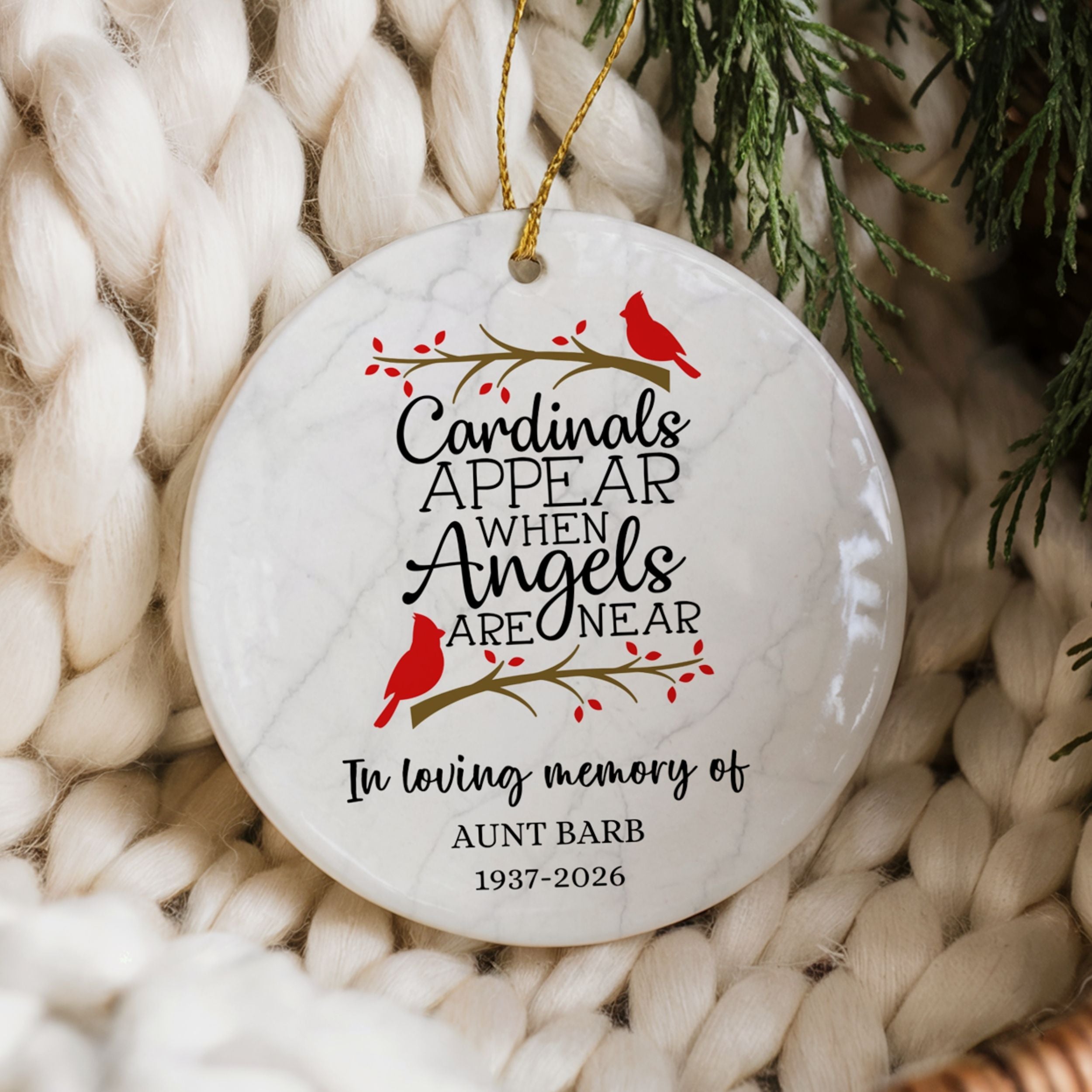 Cardinals Appear When Angels Are Near, Memorial Ornament