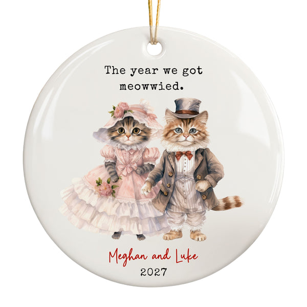 Cat Ornament, Custom Wedding Gift, The Year We Got Meowwied