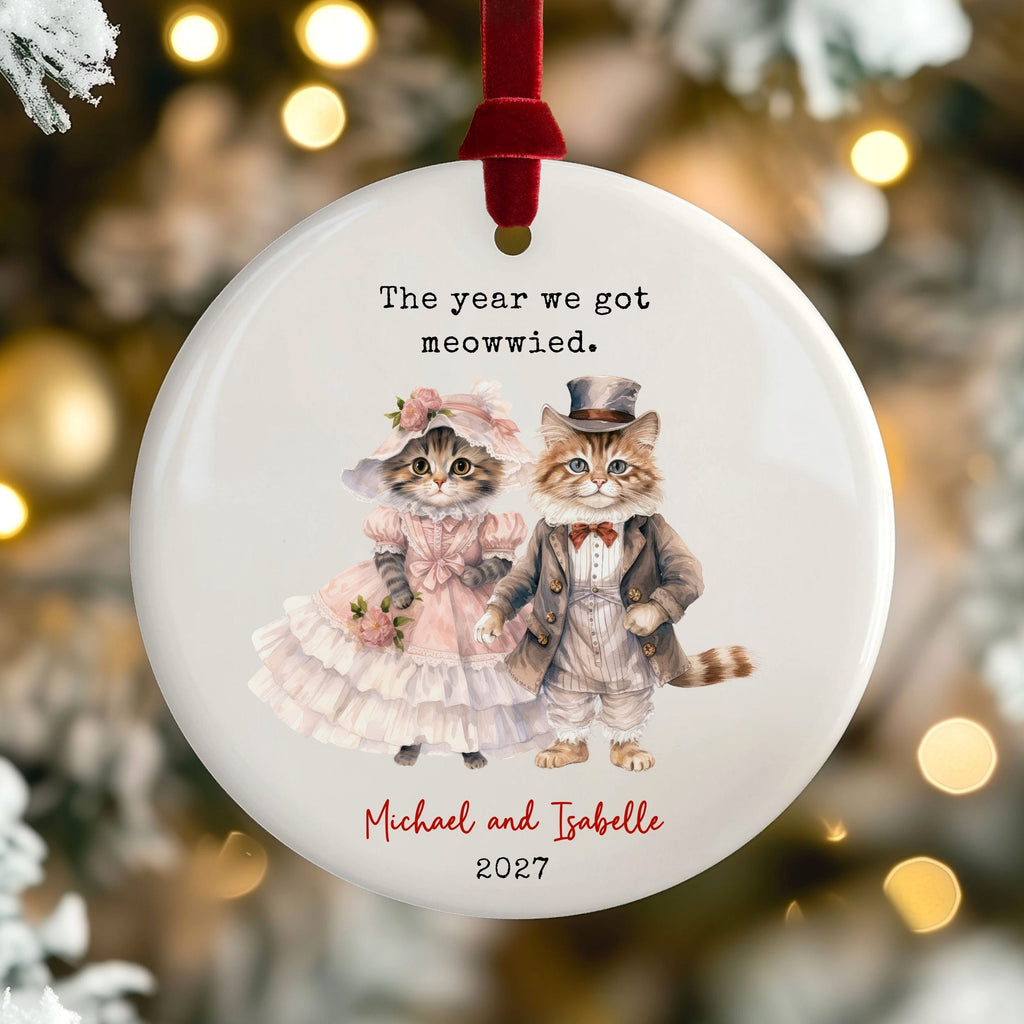Cat Ornament, Custom Wedding Gift, The Year We Got Meowwied