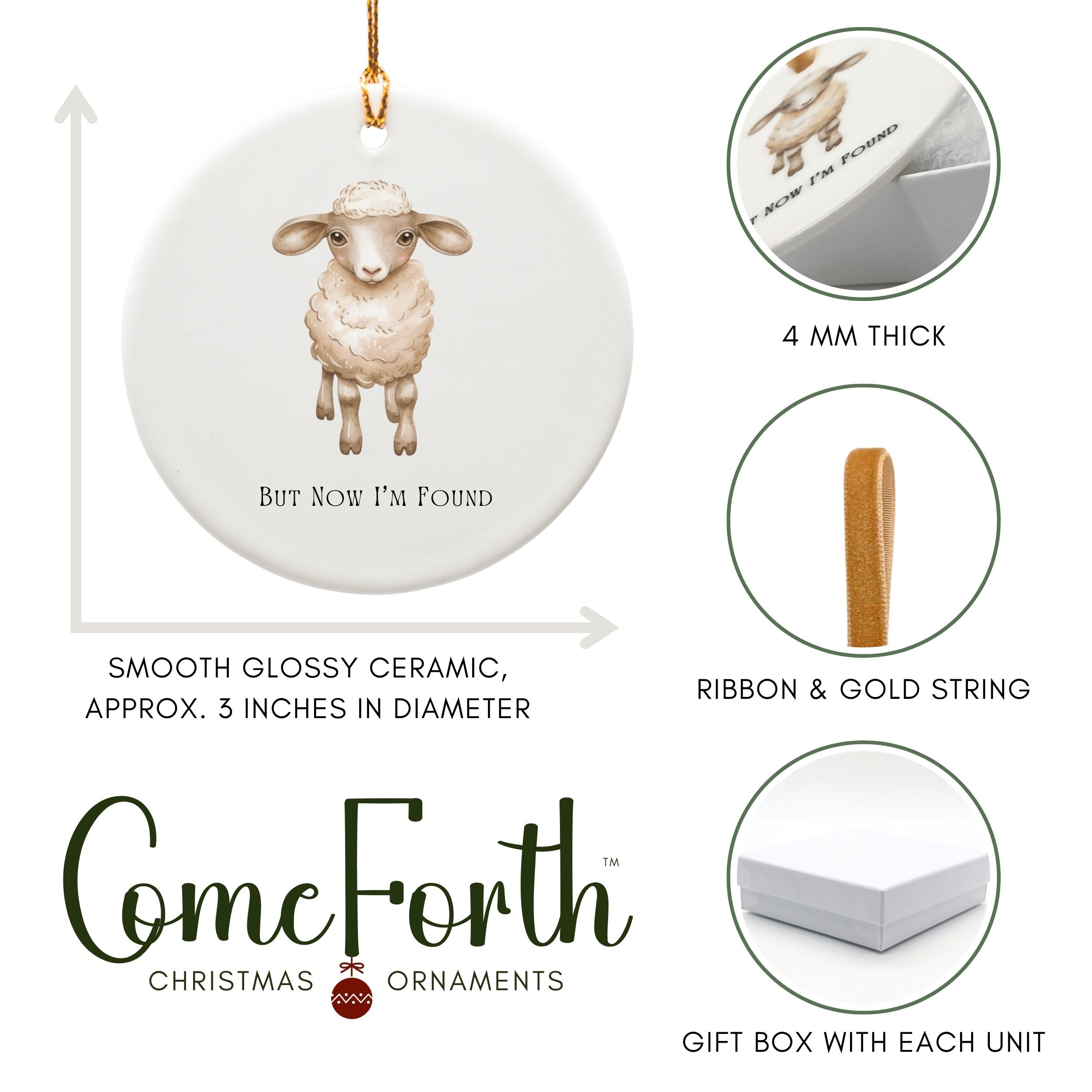Lamb Ornament, But Now I'm Found Christian Faith Keepsake, Wholesale Case of 4