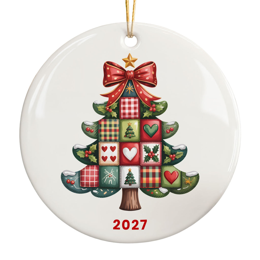 Patchwork Christmas Tree Ornament, Personalized Annual Photo Keepsake