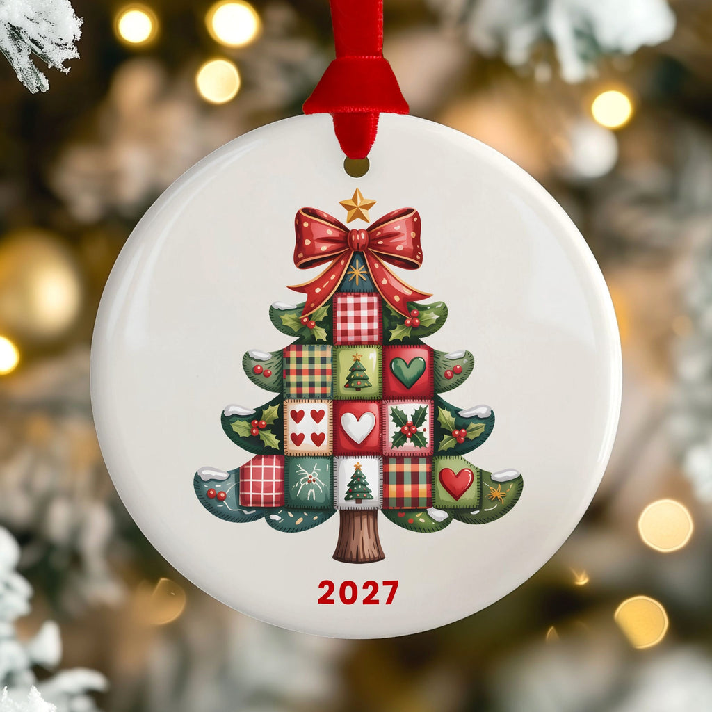 Patchwork Christmas Tree Ornament, Personalized Annual Photo Keepsake