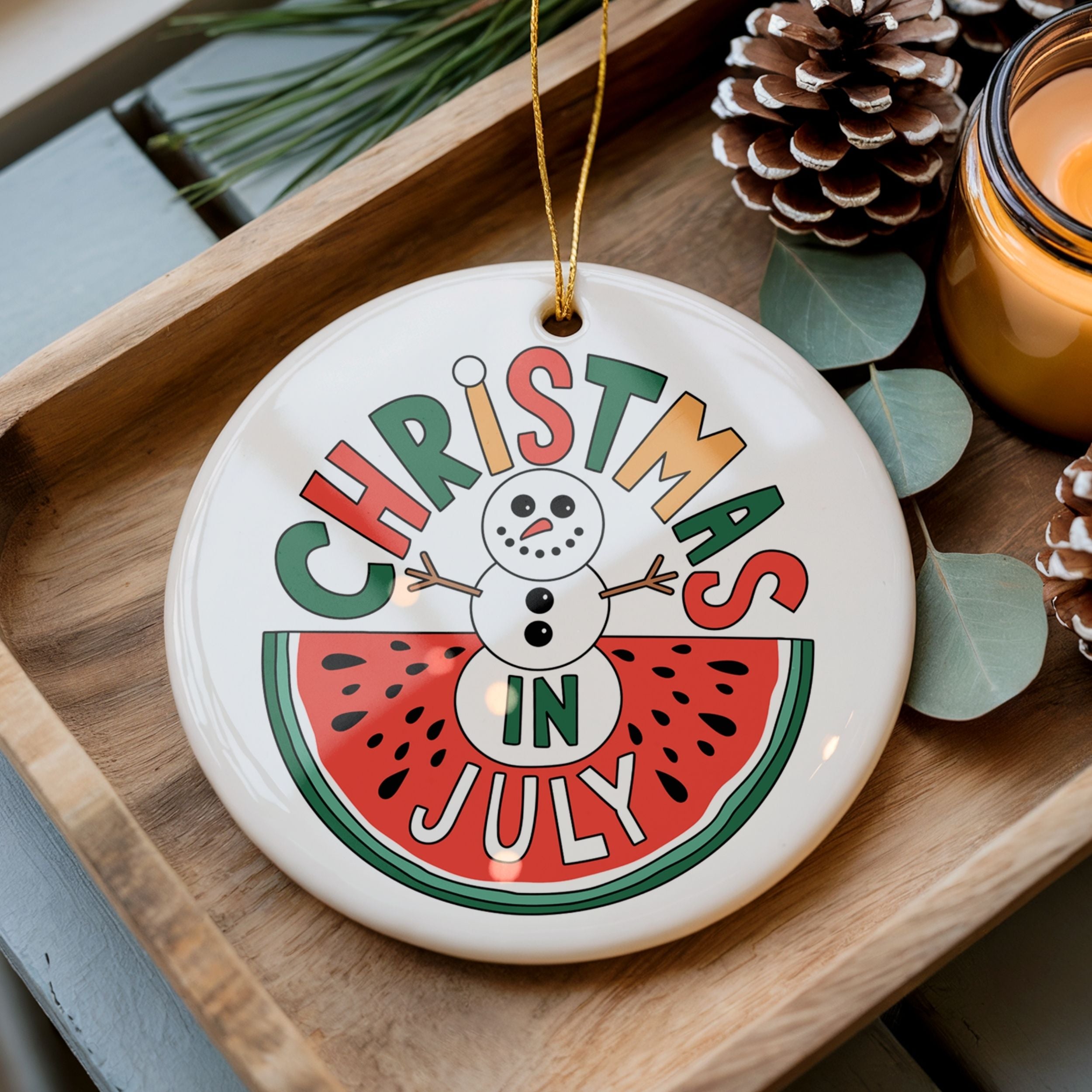 Christmas in July Ornaments, Watermelon Snowman Coastal Gift, Wholesale Case of 4