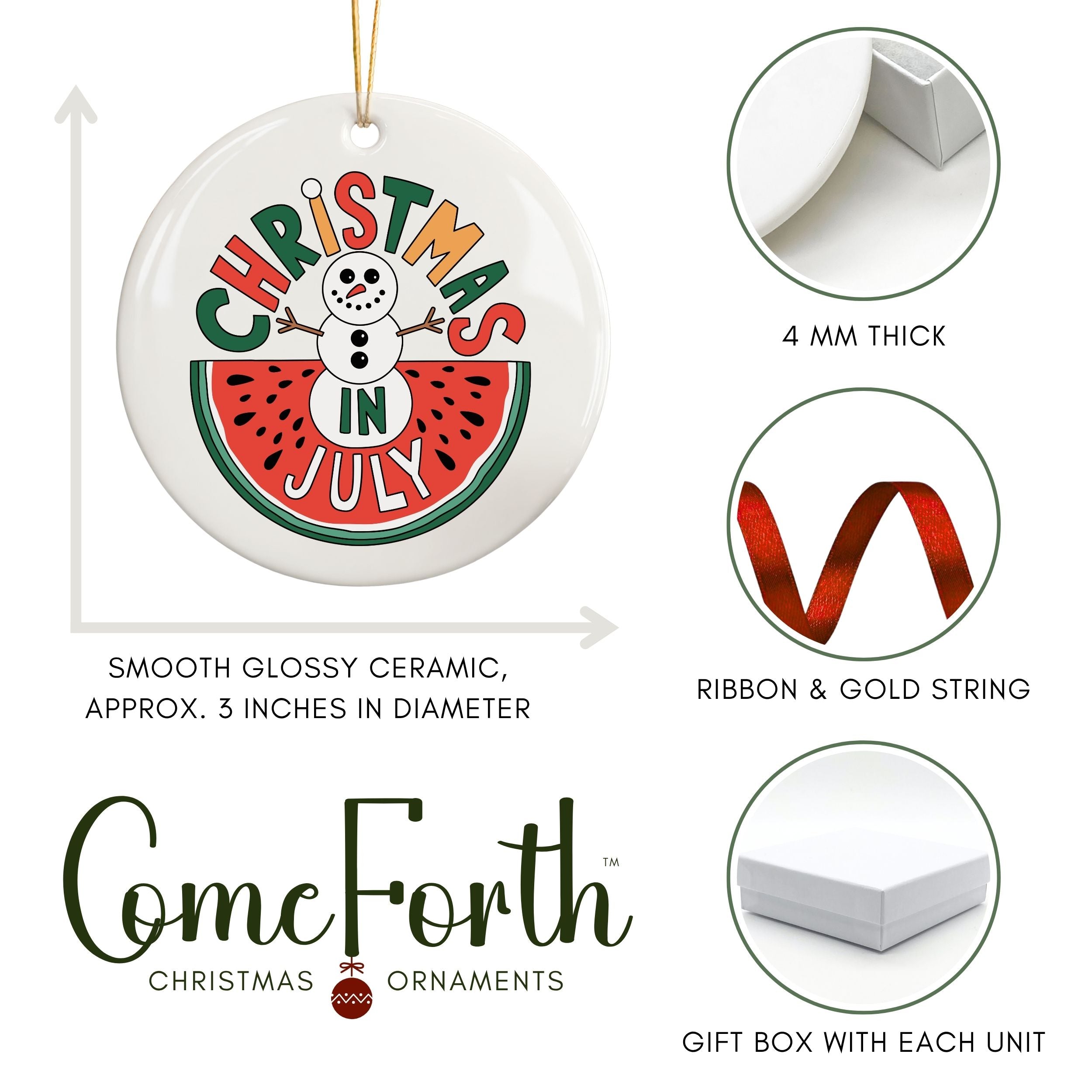 Christmas in July Ornaments, Watermelon Snowman Coastal Gift, Wholesale Case of 4
