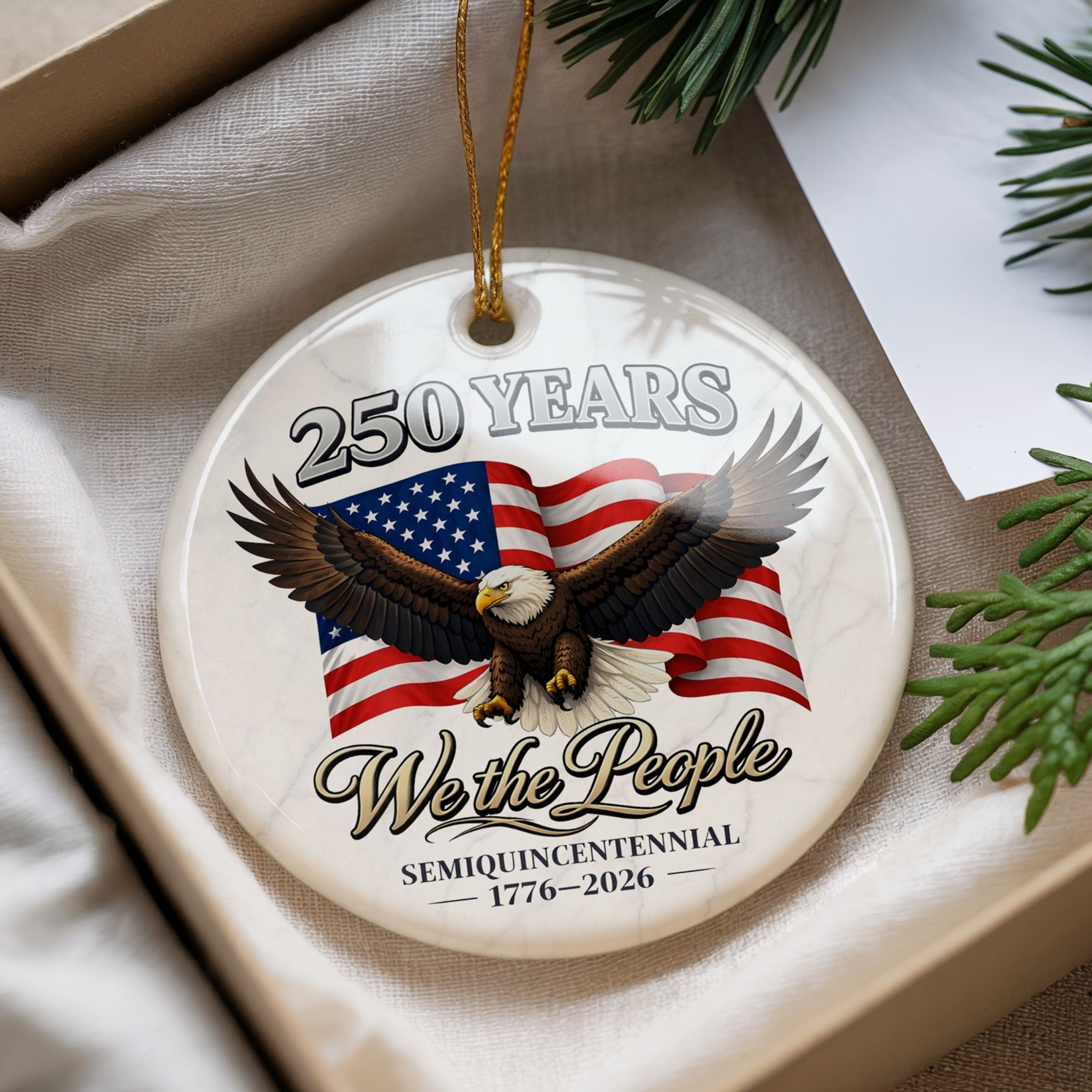 250 Commemorative Ornament, American Anniversary Semiquincentennial Christmas Ornament, Wholesale Case of 4
