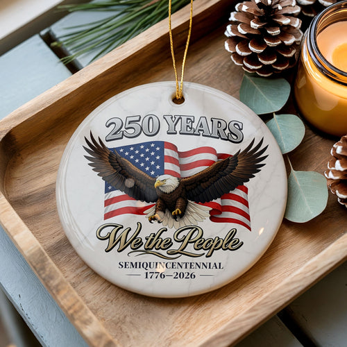 250 Commemorative Ornament, American Anniversary Semiquincentennial Christmas Ornament, Wholesale Case of 4