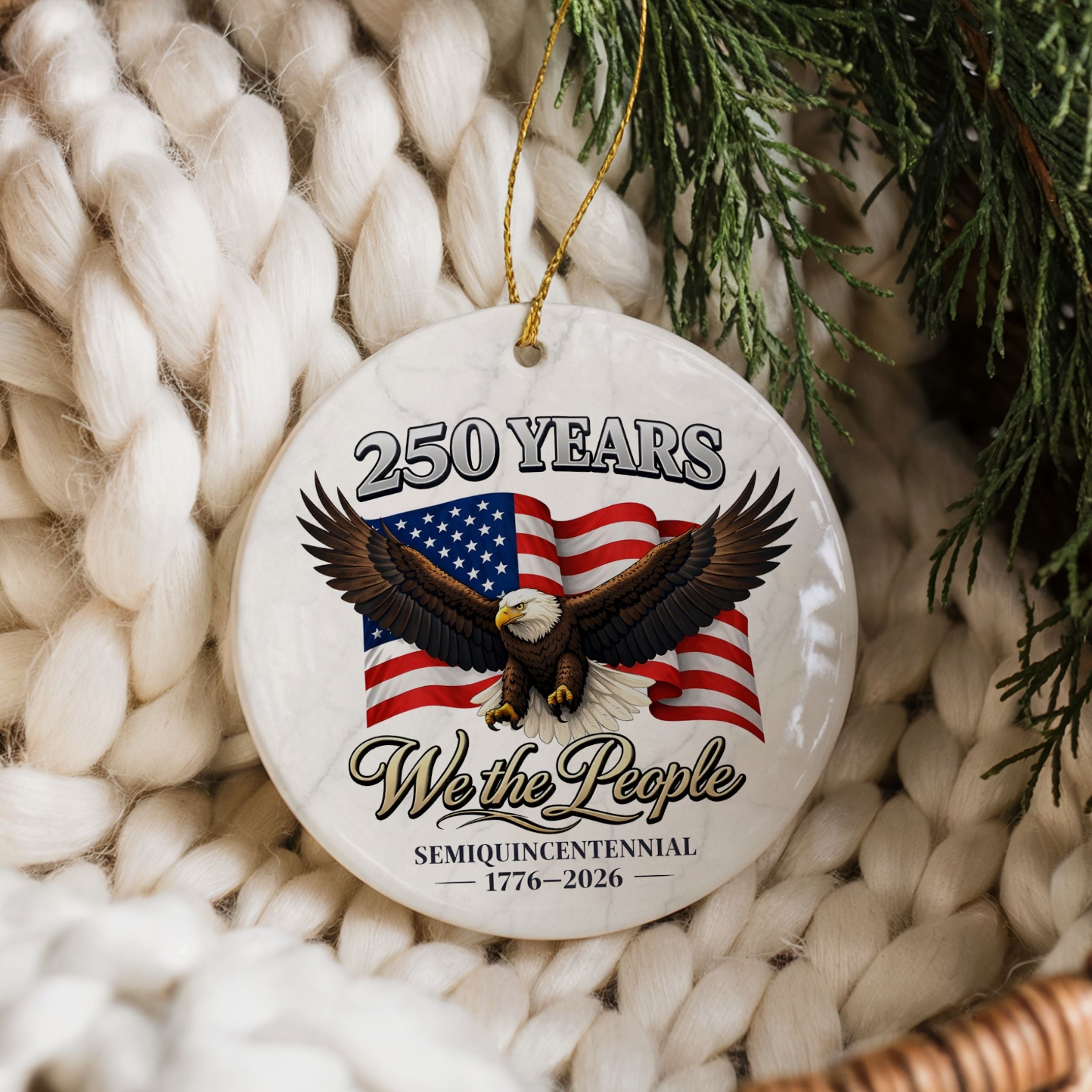250 Commemorative Ornament, American Anniversary Semiquincentennial Christmas Ornament, Wholesale Case of 4