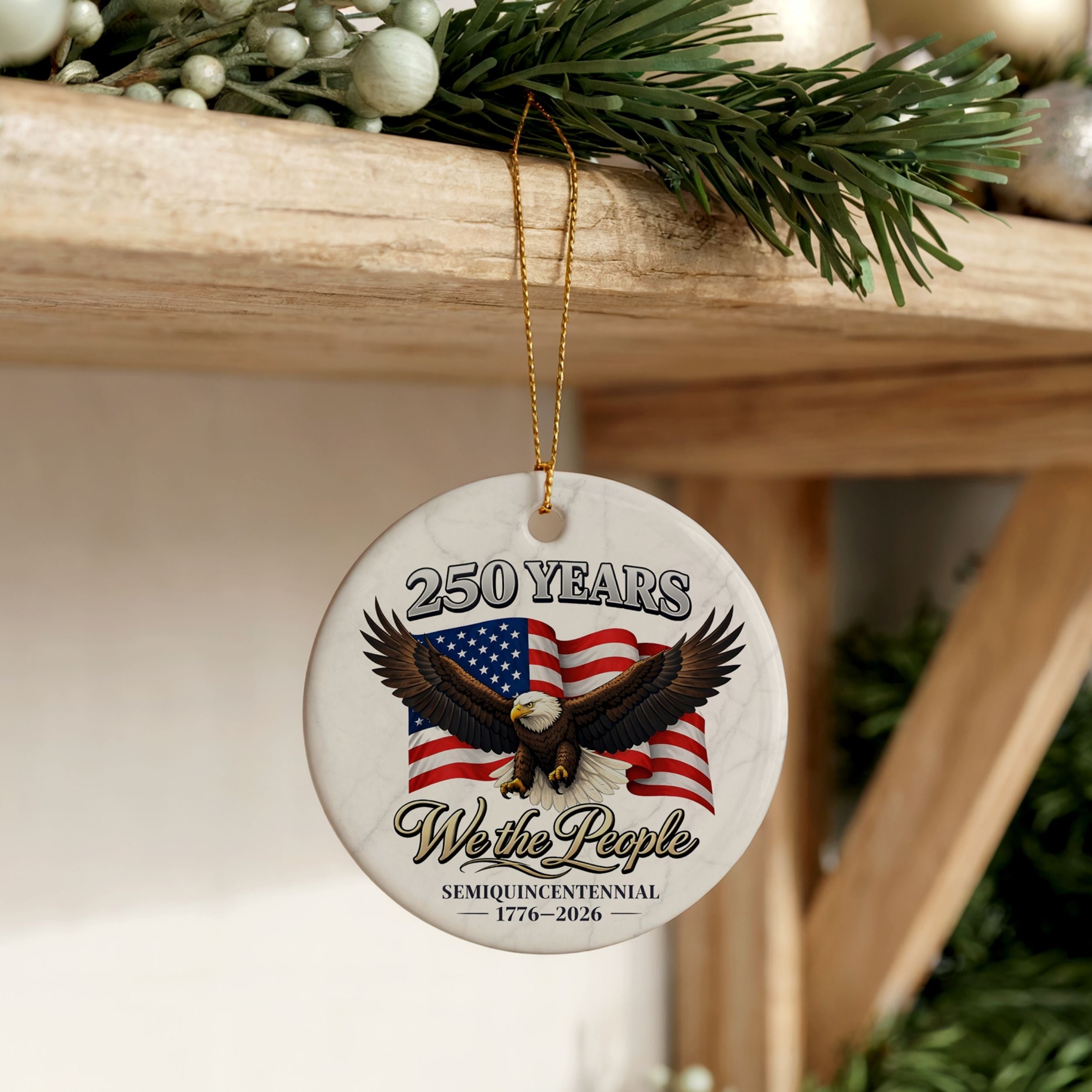 250 Commemorative Ornament, American Anniversary Semiquincentennial Christmas Ornament, Wholesale Case of 4
