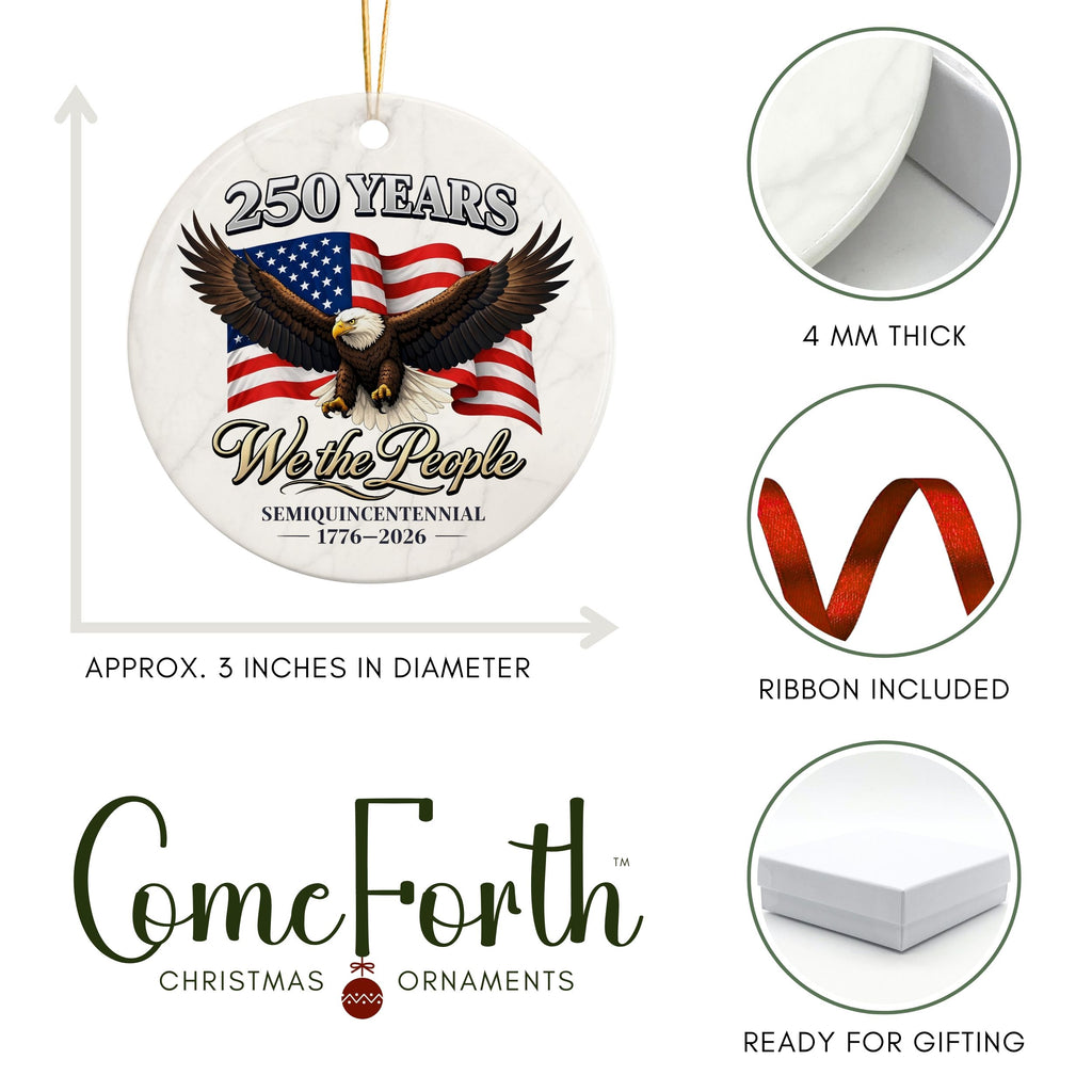 250 Commemorative Ornament, American Anniversary Semiquincentennial Christmas Ornament, Wholesale Case of 4