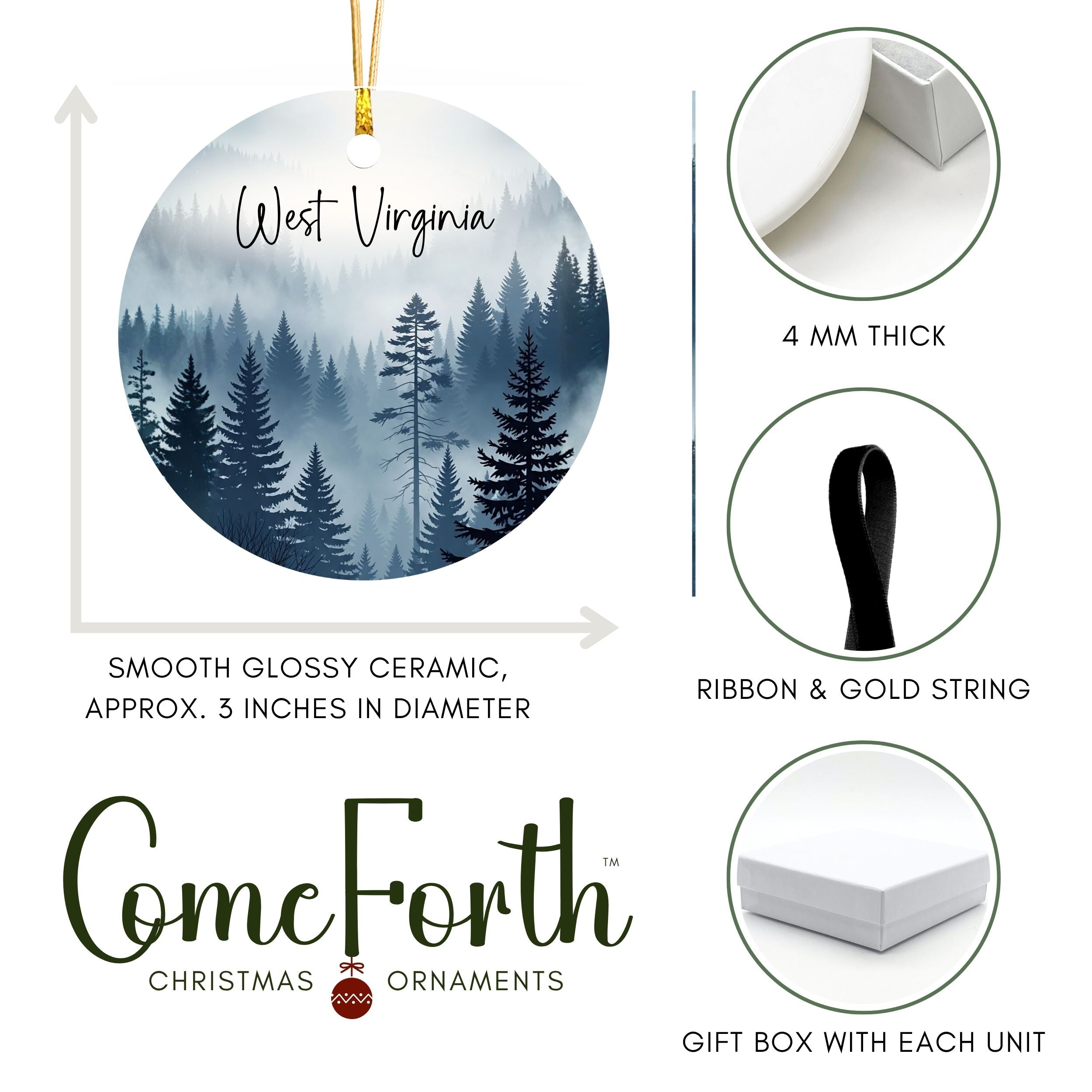 Smoky Mountain Ornament, Custom Appalachian Gift, Wholesale Case of 4