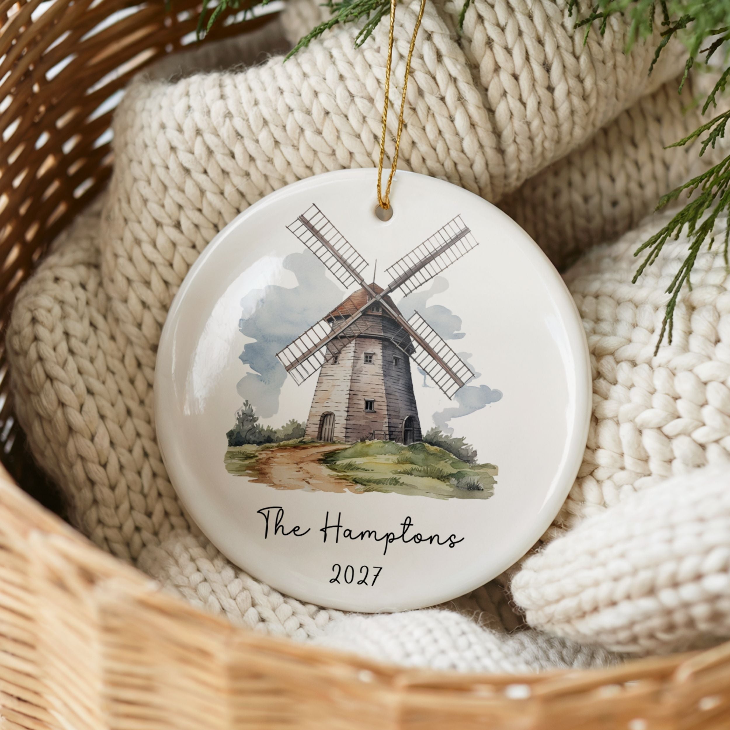 The Hamptons Windmill Ornament, Personalized New York Souvenir