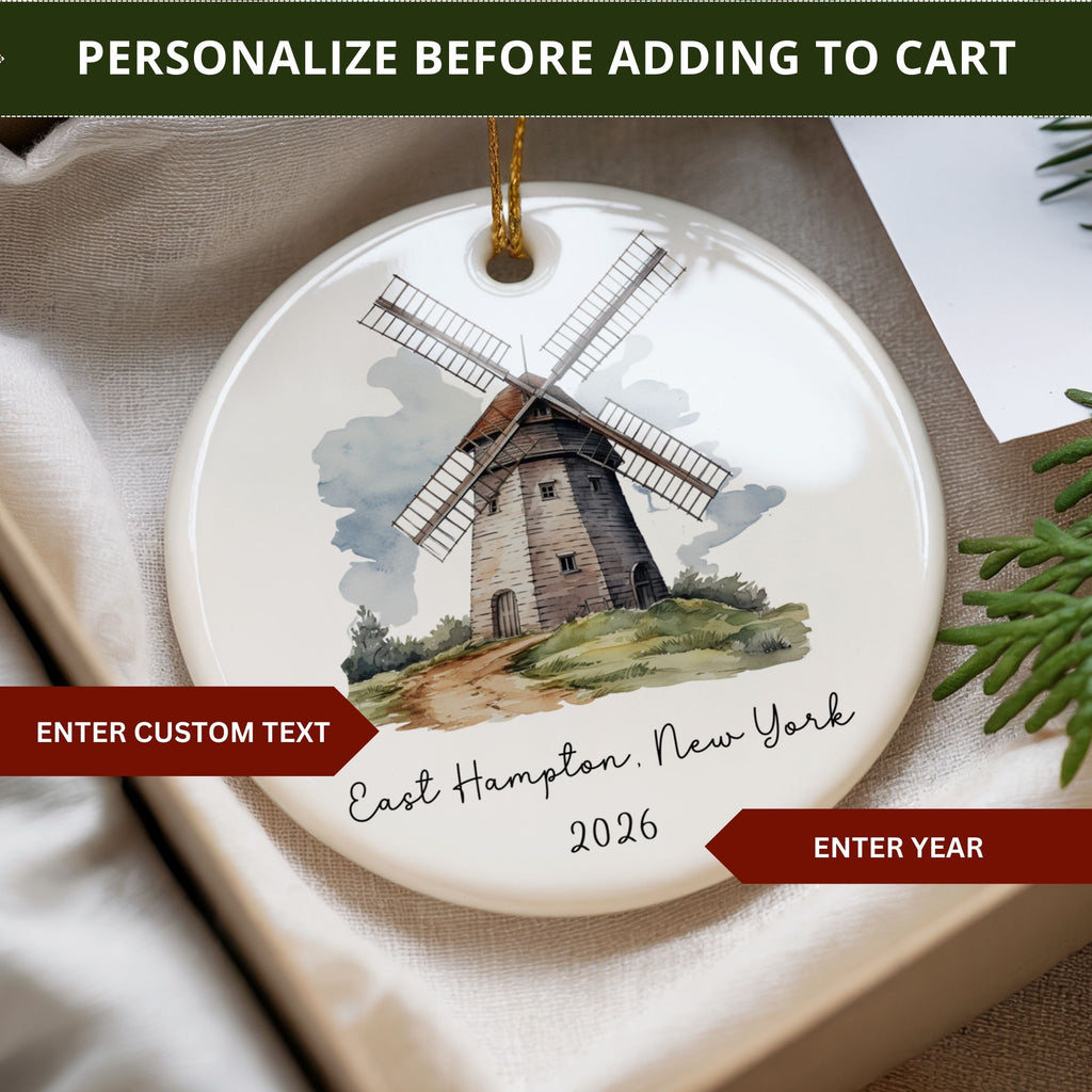 The Hamptons Windmill Ornament, Personalized New York Souvenir