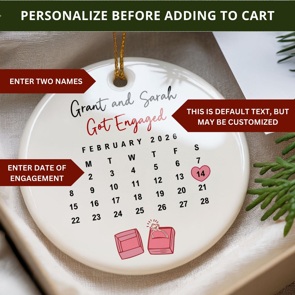 Calendar Engagement Ornament, Engaged Christmas Gift
