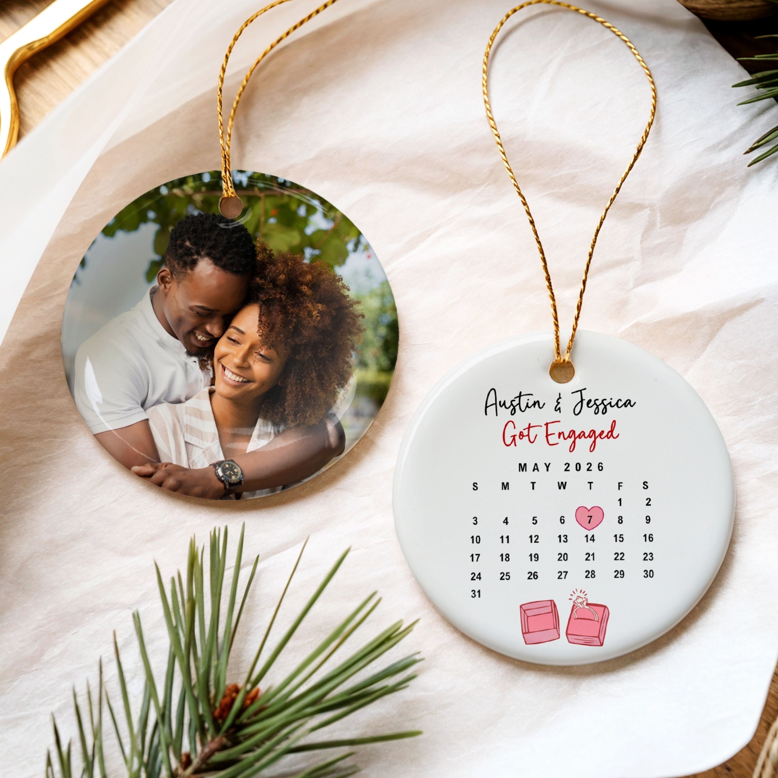 Calendar Engagement Ornament, Engaged Christmas Gift
