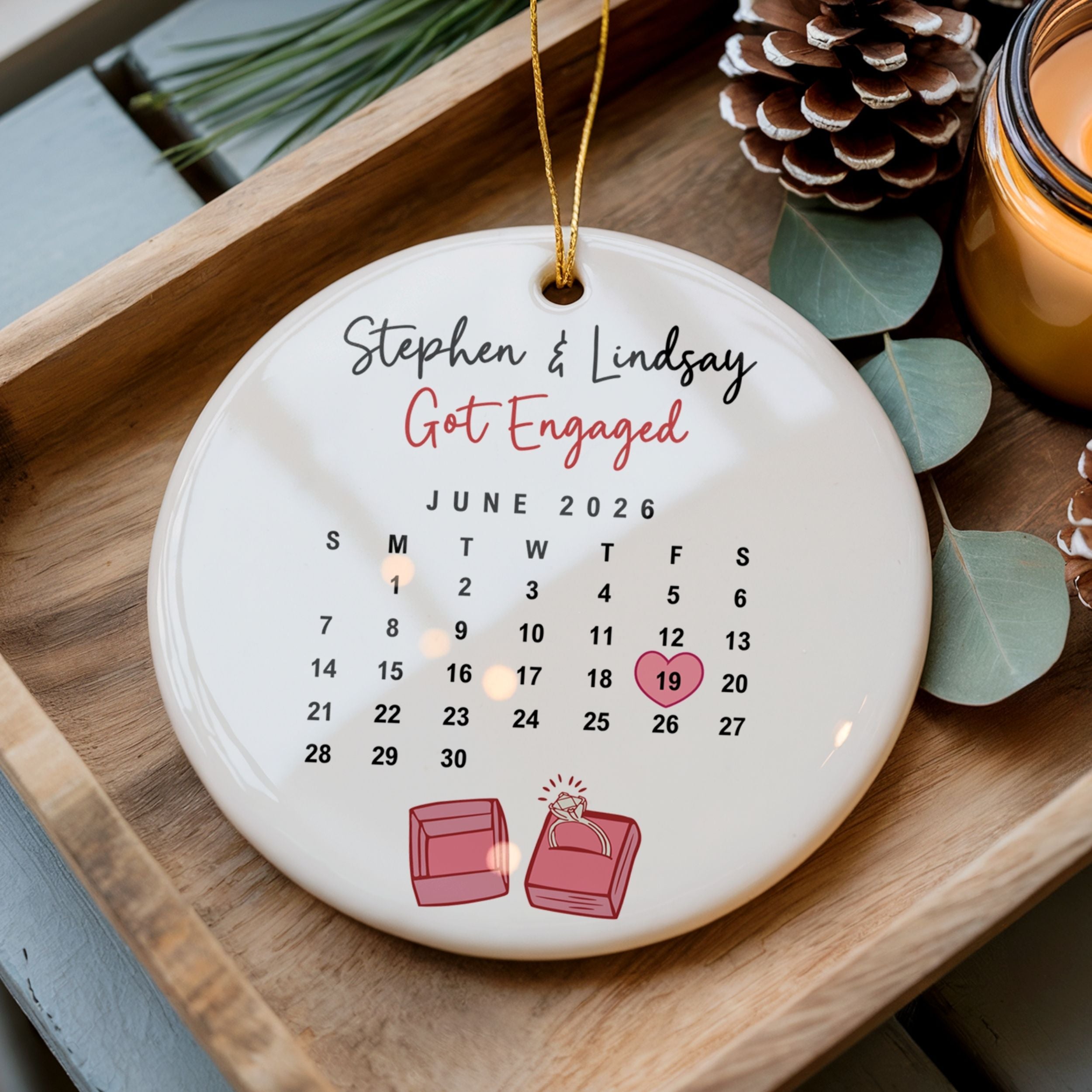 Calendar Engagement Ornament, Engaged Christmas Gift