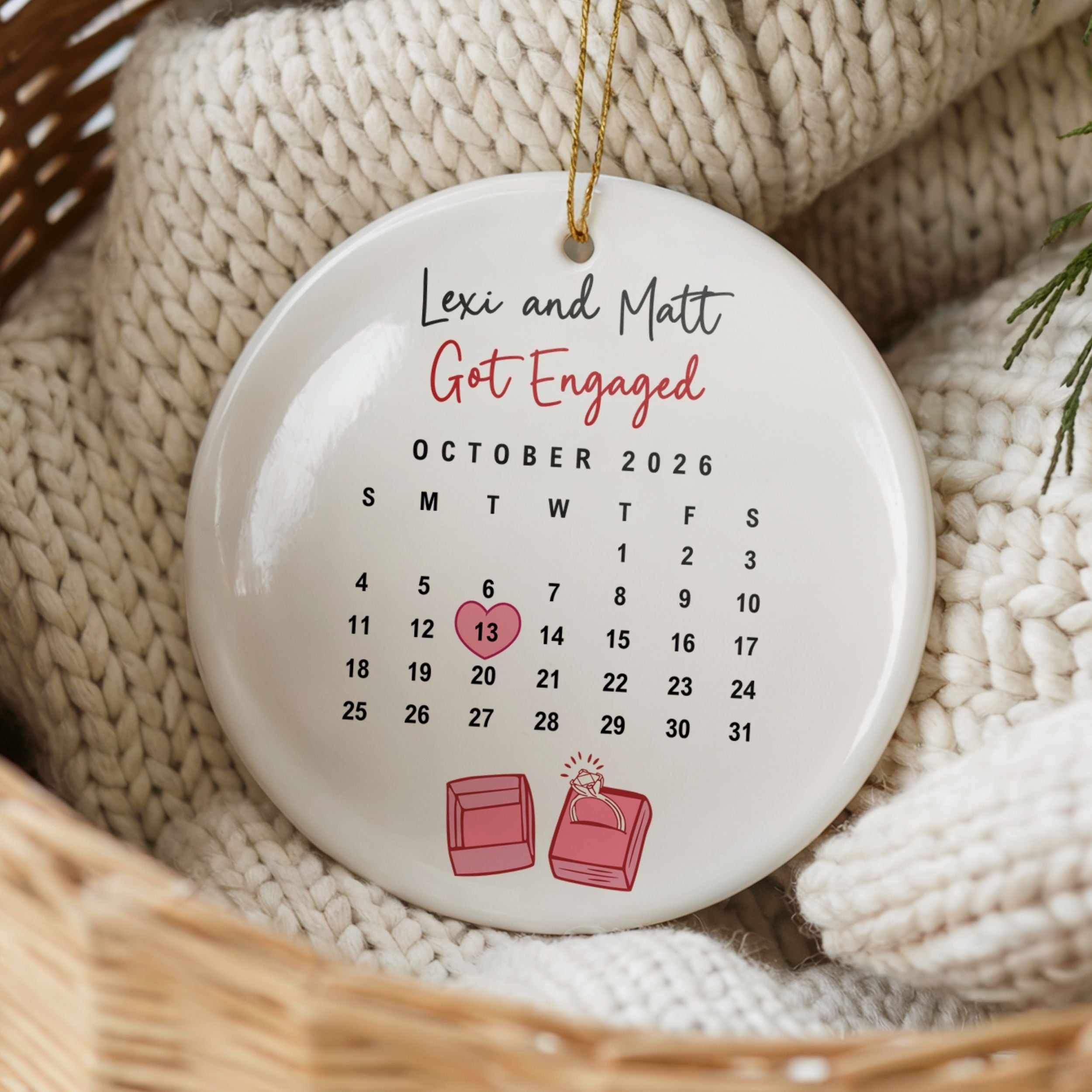 Calendar Engagement Ornament, Engaged Christmas Gift