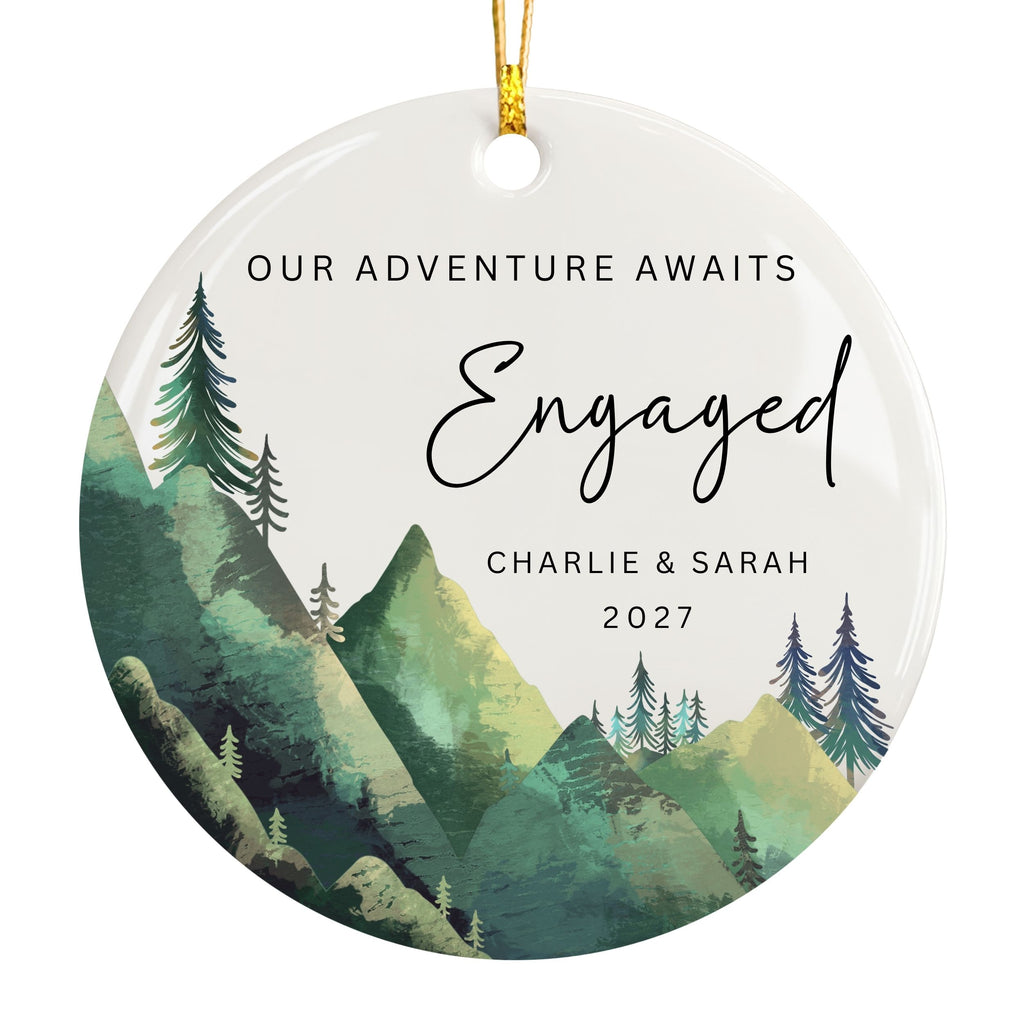 Engaged Ornament, Personalized Hiking Engagement Gift