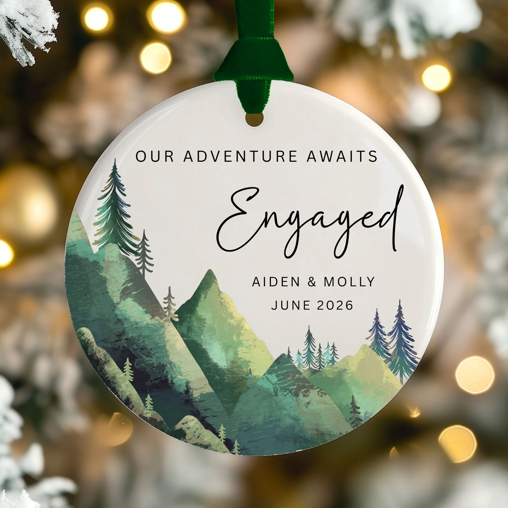 Engaged Ornament, Personalized Hiking Engagement Gift