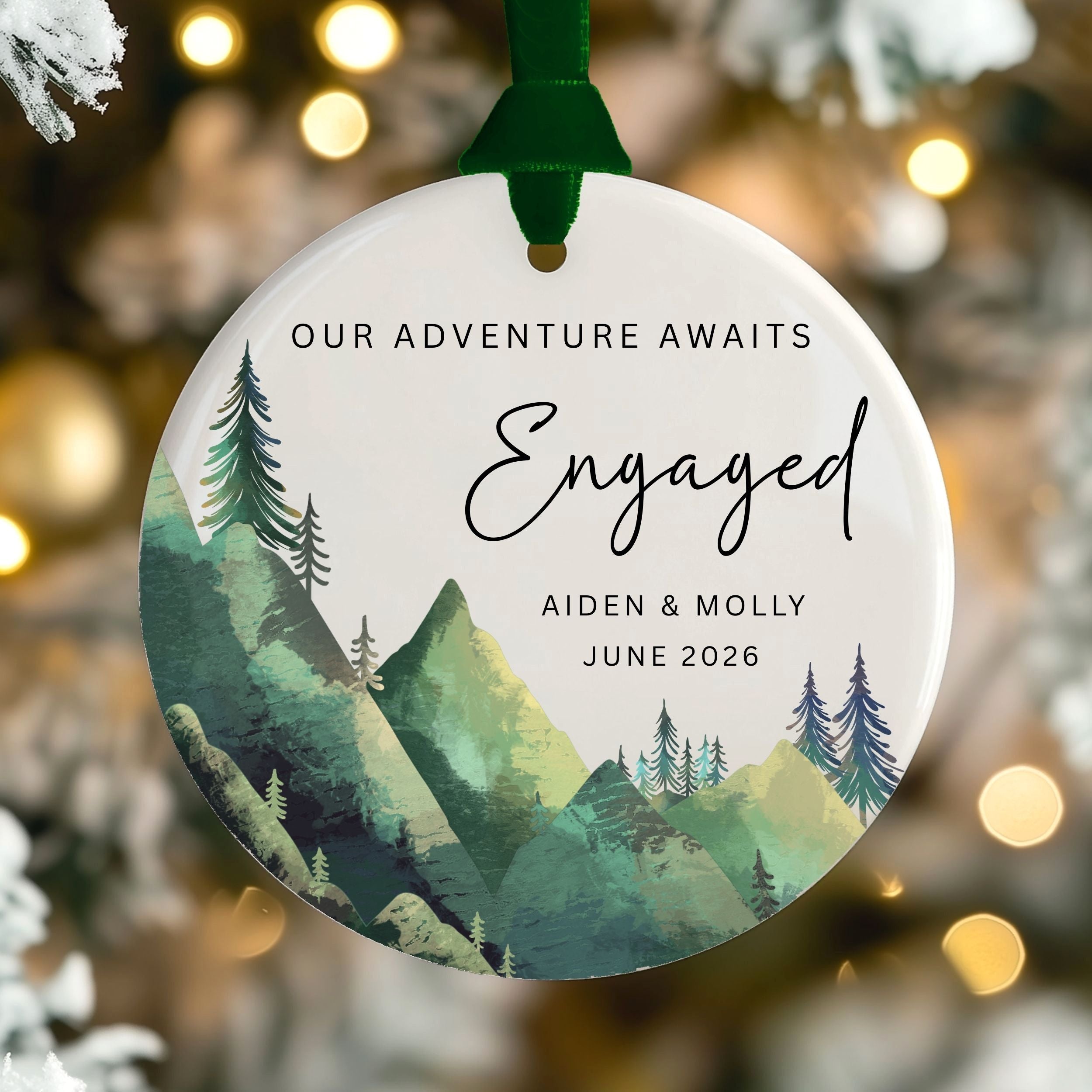 Engaged Ornament, Personalized Hiking Engagement Gift