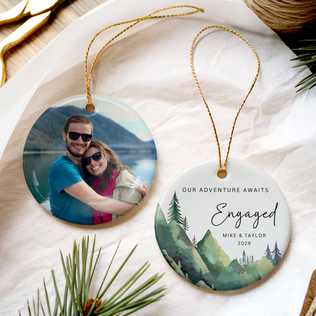 Engaged Ornament, Personalized Hiking Engagement Gift