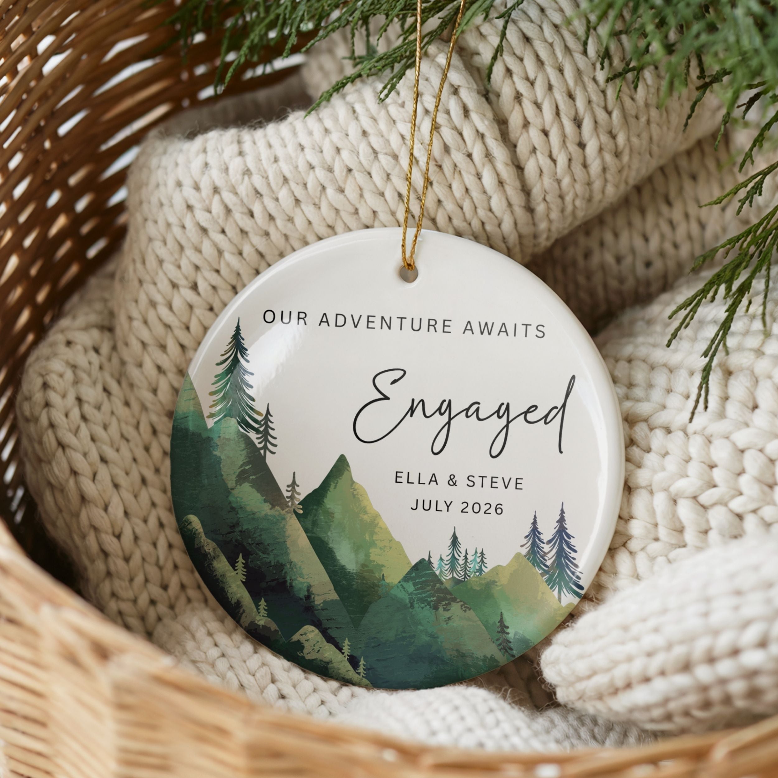 Engaged Ornament, Personalized Hiking Engagement Gift
