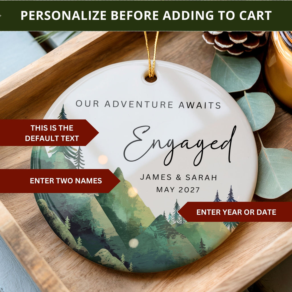 Engaged Ornament, Personalized Hiking Engagement Gift