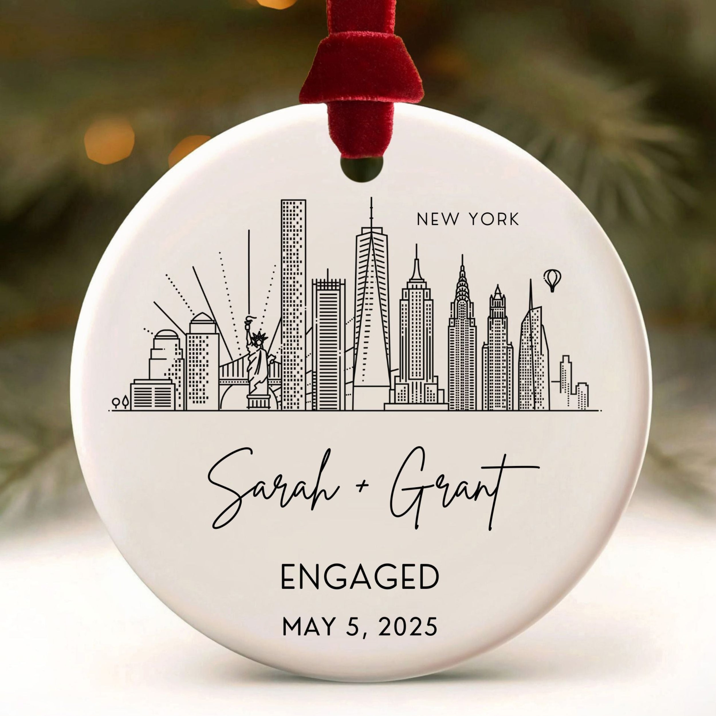 City Skyline Engagement Ornament