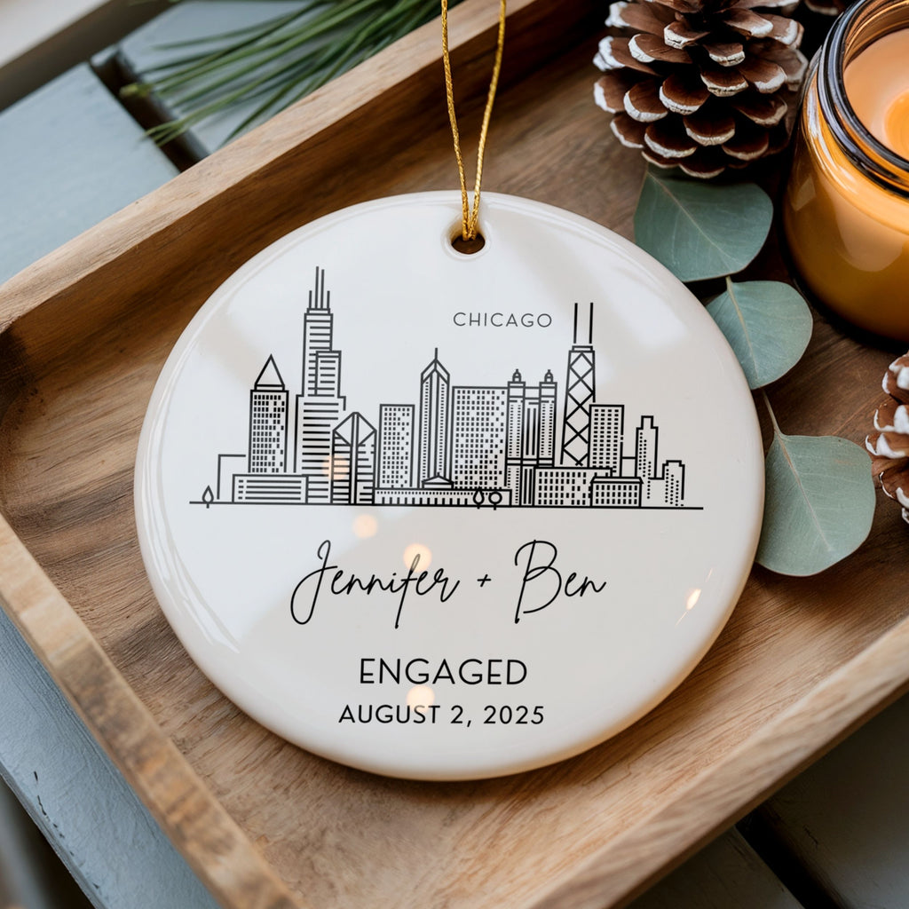 City Skyline Engagement Ornament