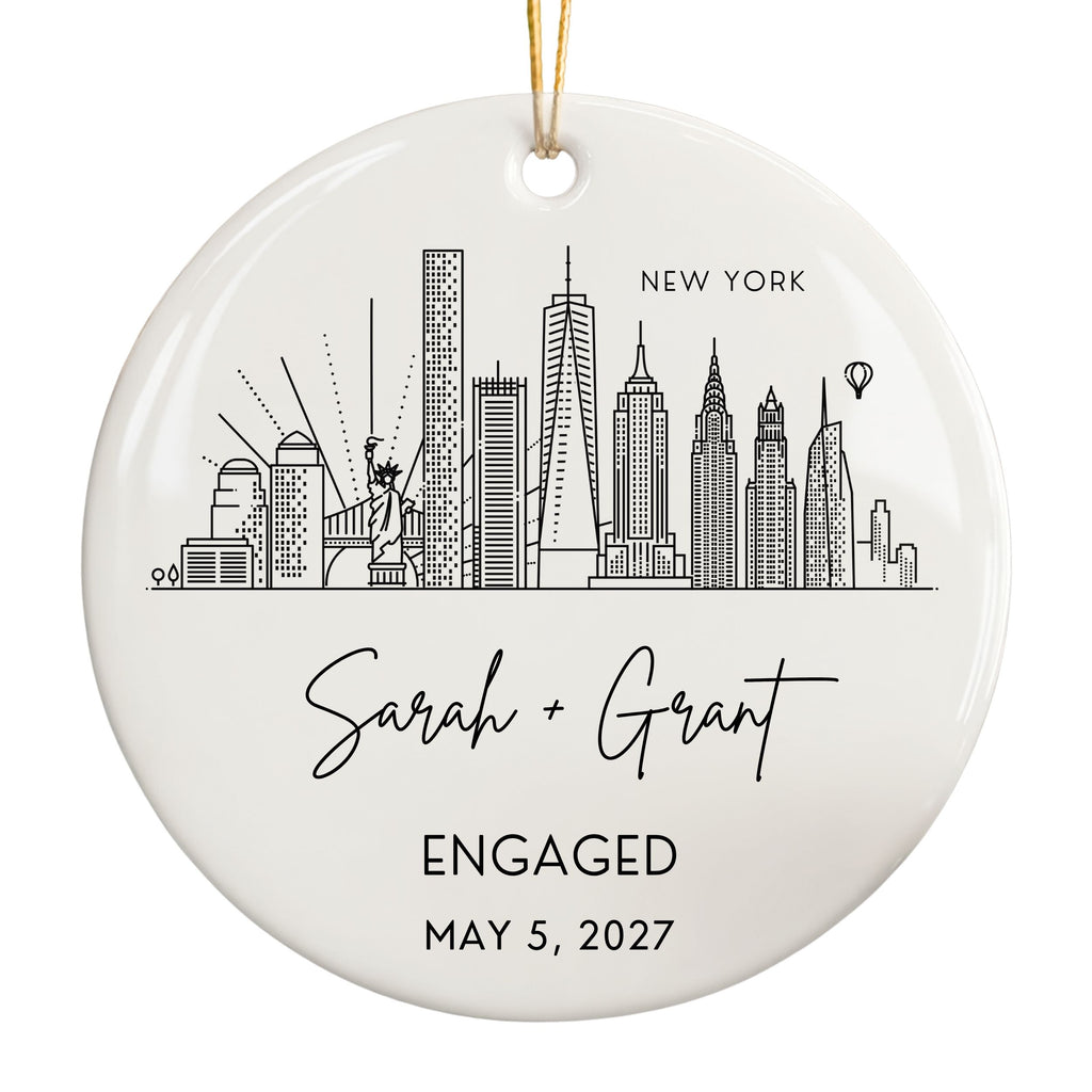 Engaged Ornament, Personalized City Skyline Engagement Gift