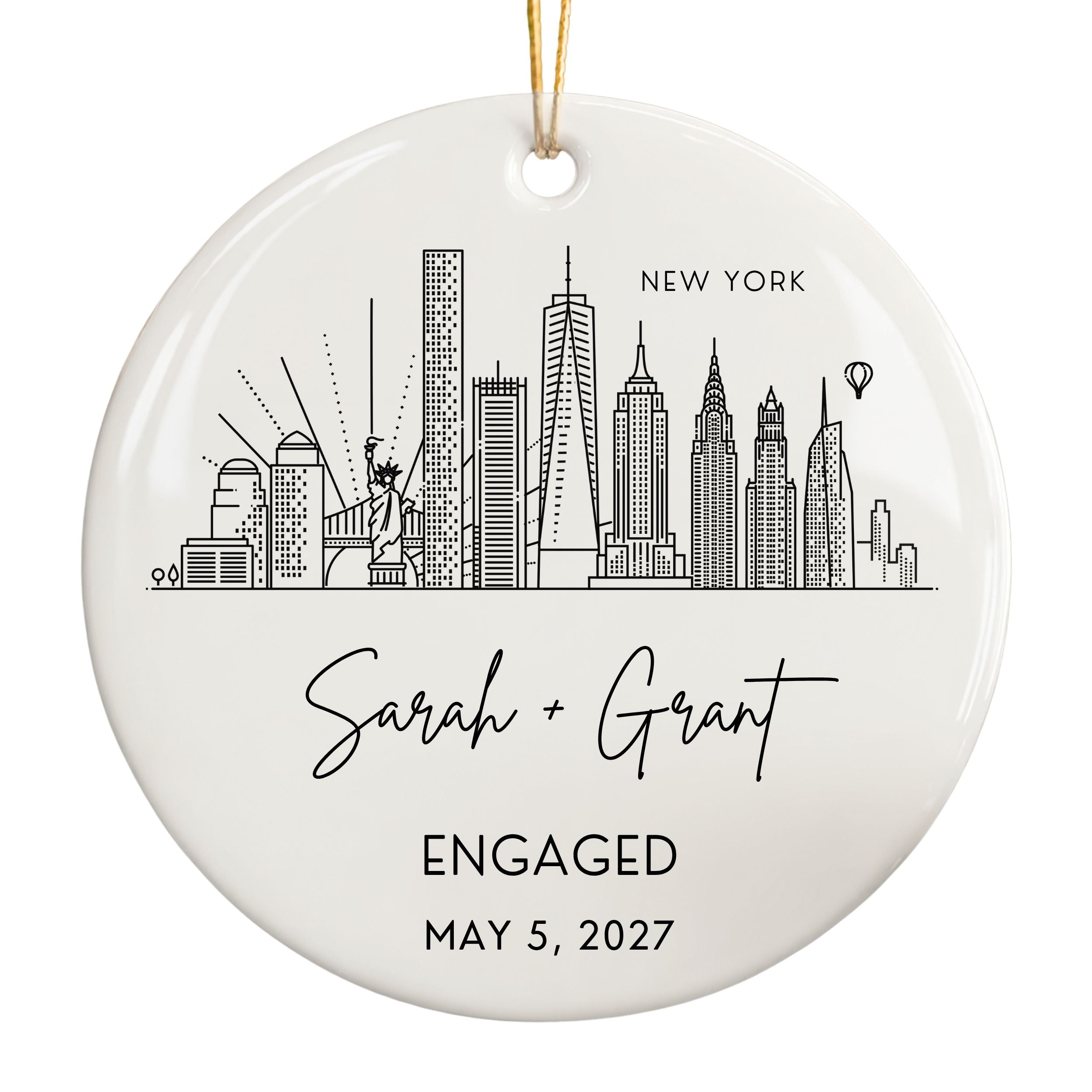 Engaged Ornament, Personalized City Skyline Engagement Gift