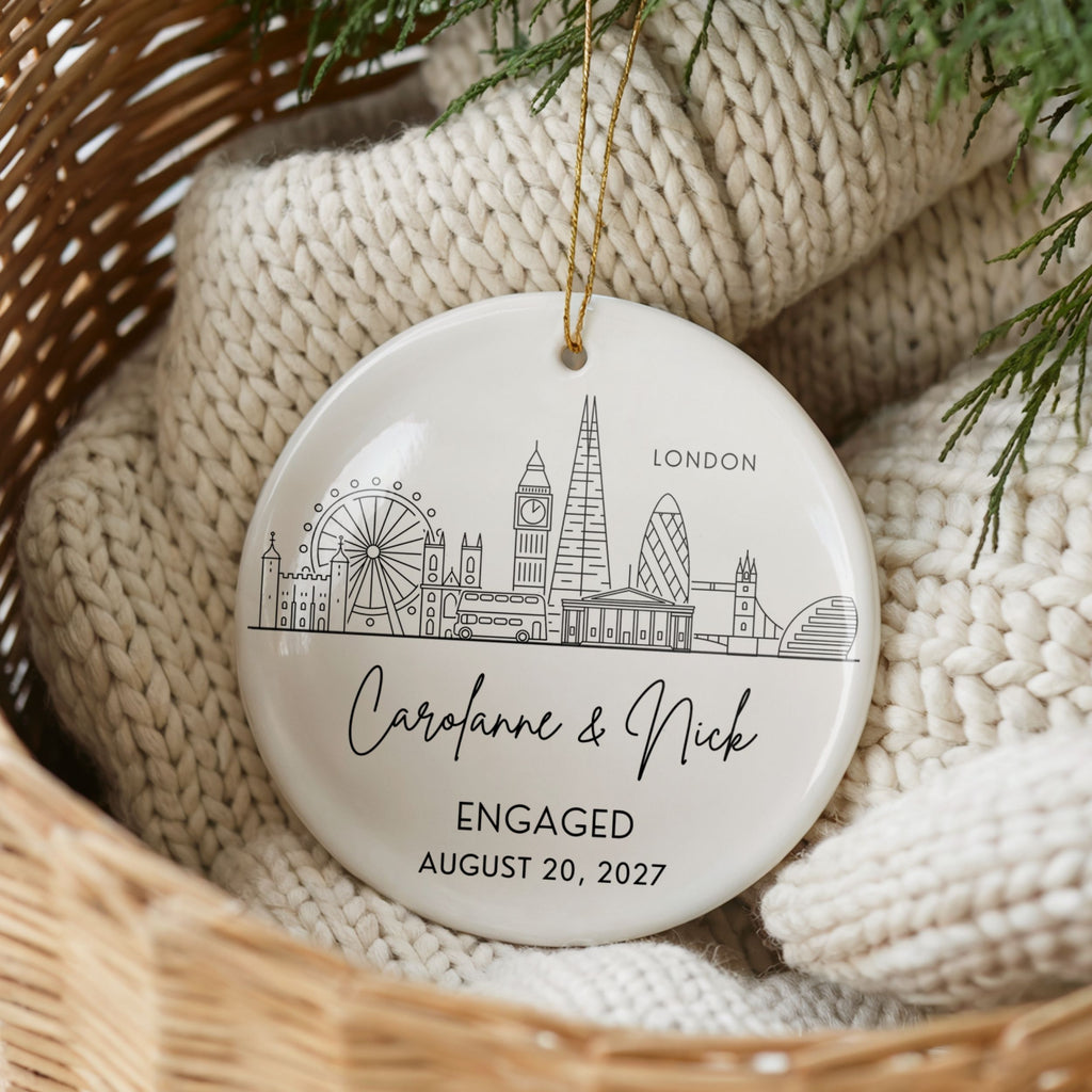 Engaged Ornament, Personalized City Skyline Engagement Gift