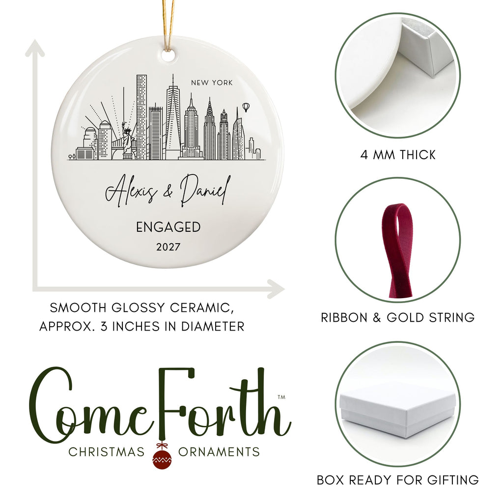 Engaged Ornament, Personalized City Skyline Engagement Gift