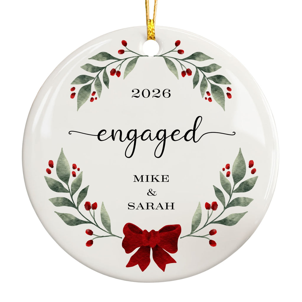 Engaged Christmas Ornament, Personalized Engagement Gift, Holly
