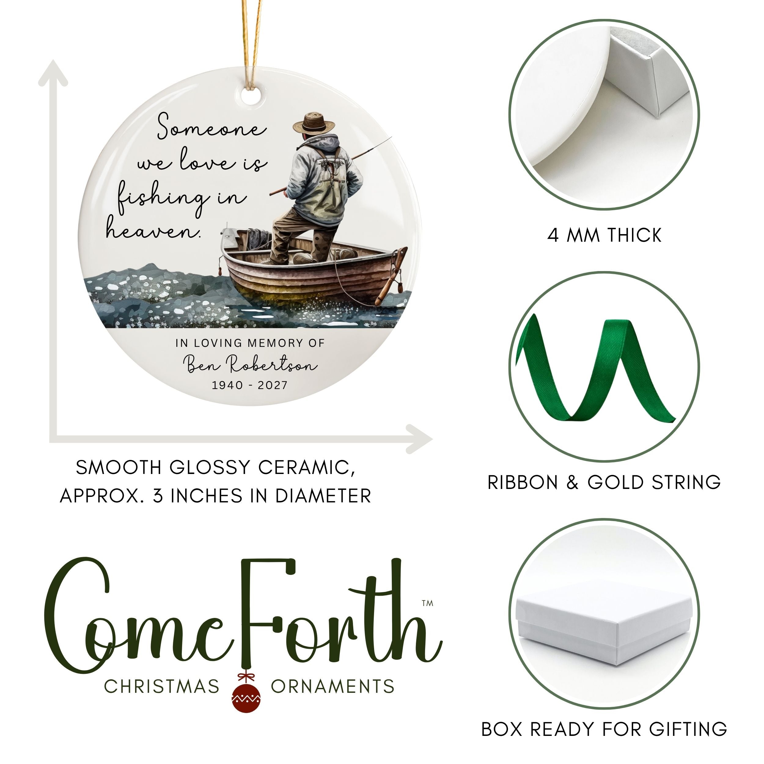 Fishing in Heaven Memorial Christmas Ornament, Custom Sympathy Gift