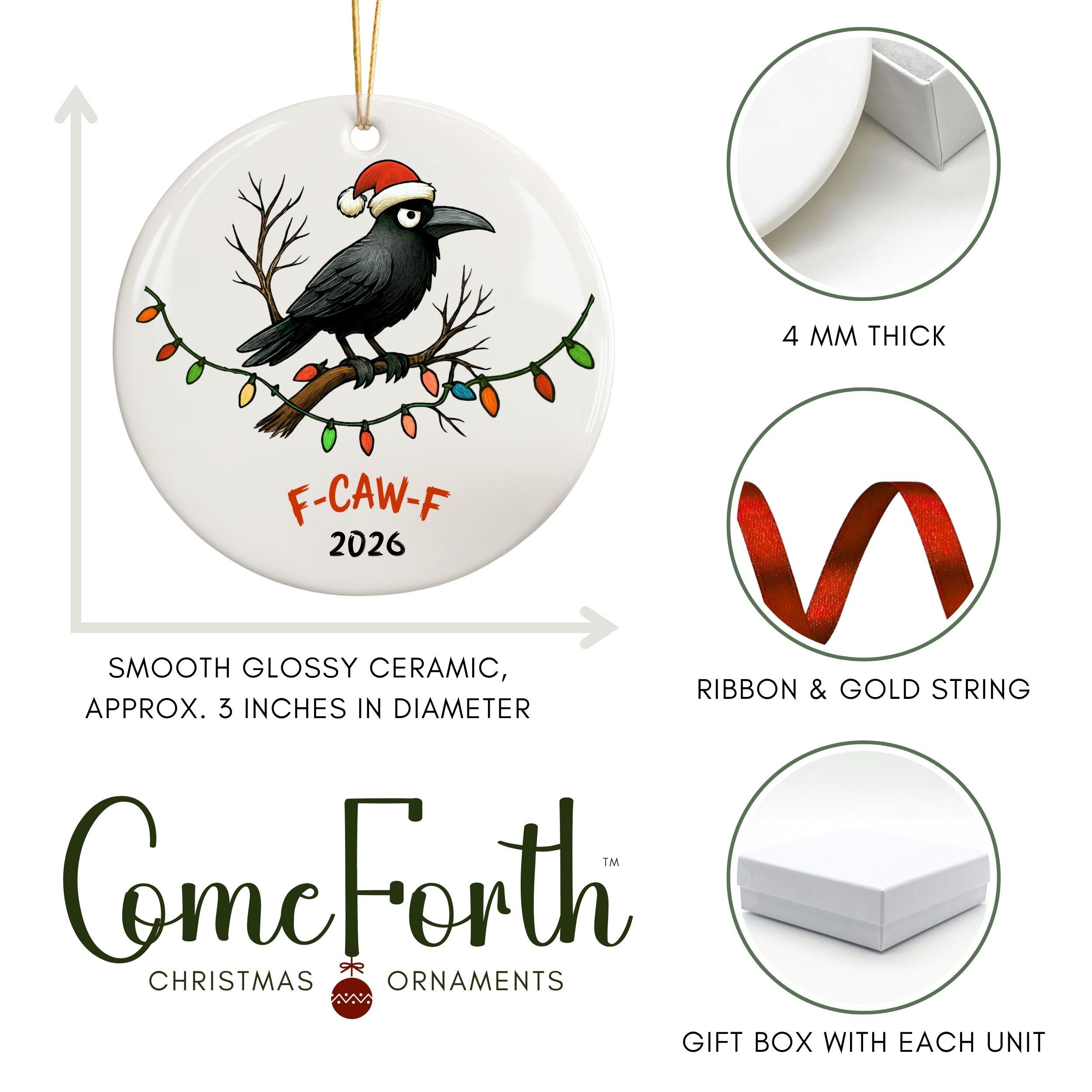 Funny 2026 Christmas Ornaments, Sarcastic Bad Year in Review, Wholesale Case of 4